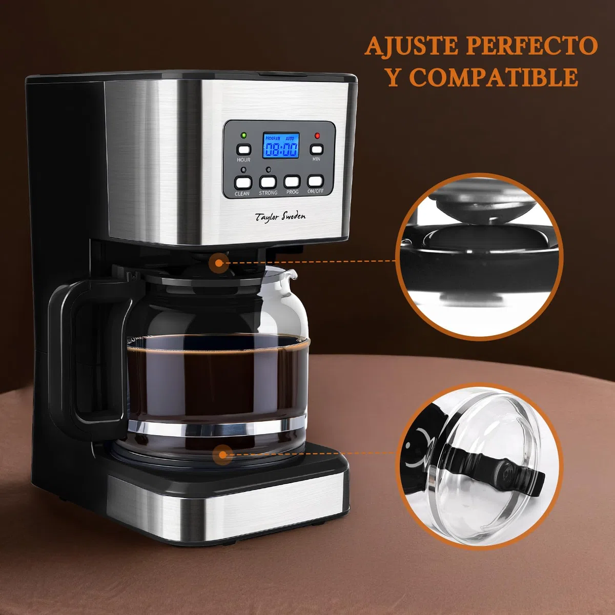 Taylor Swoden - Jarra de cristal para su cafetera Taylor Swoden 300105QUK, Capacidad: 12 tazas, 1,5 L, potencia calorífica 950 W