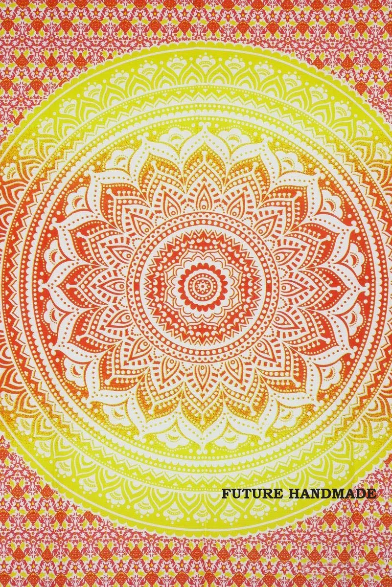 Tapiz doble hecho a mano, con diseño de mandala, de ombre hindú, hecho a mano, 100 % algodón, 100% algodón, multicolor, DESIGN 1