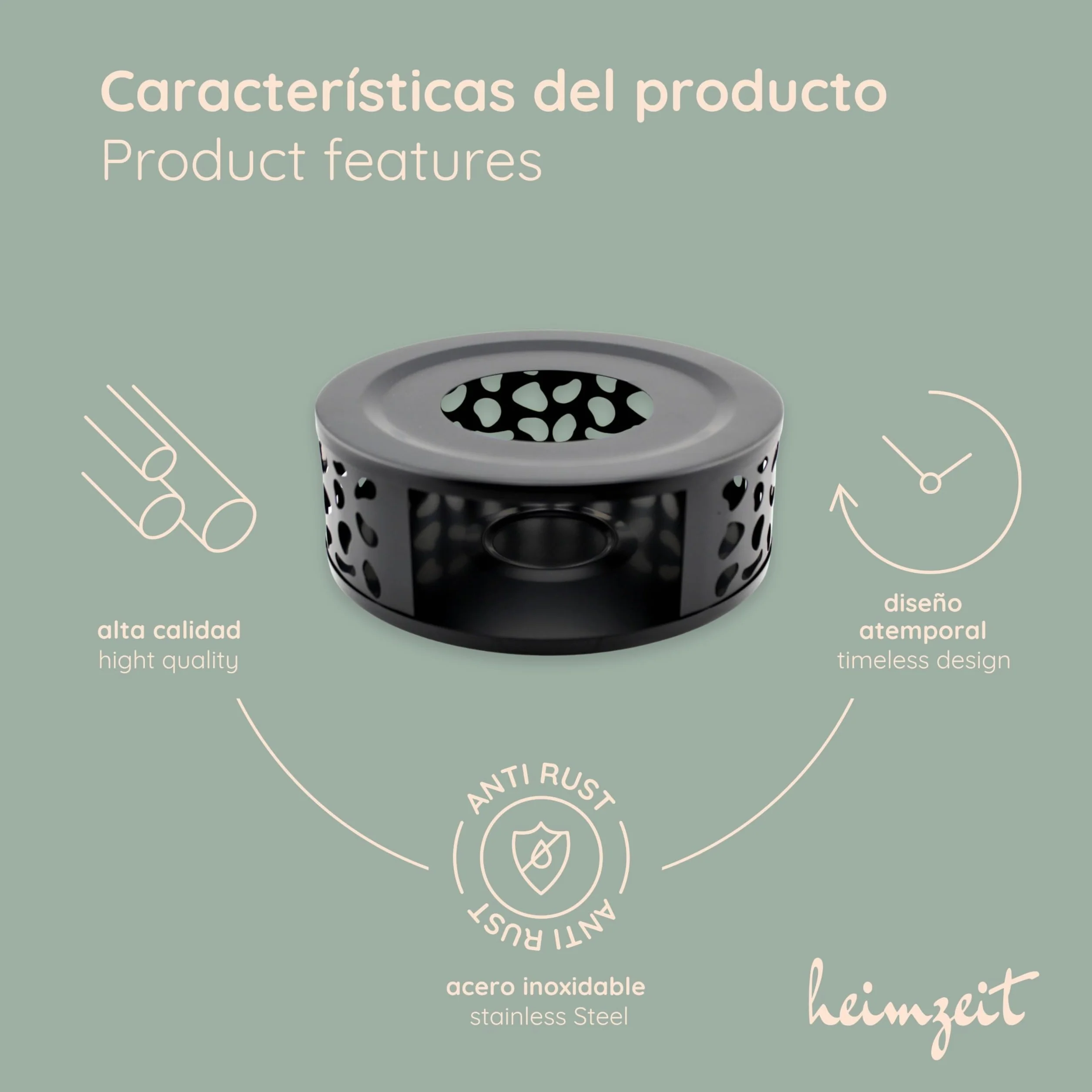 Calentador para Teteras y Cafeteras de Acero Inoxidable [Ø 15 cm, Negro], Calentador de Té con Portavelas, Diseño Elegante, Resistente a los Arañazos y Apto para Todos los Tamaños