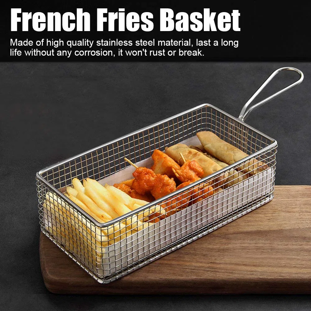 Nikou Cesta Freidora Mini, Mini Cesta de Acero Inoxidable para Patatas Fritas, Cesta para Freír Alimentos Fritos, 21,5x10,6x6,6cm, Herramienta de Cocina para Patatas Fritas y Aperitivos