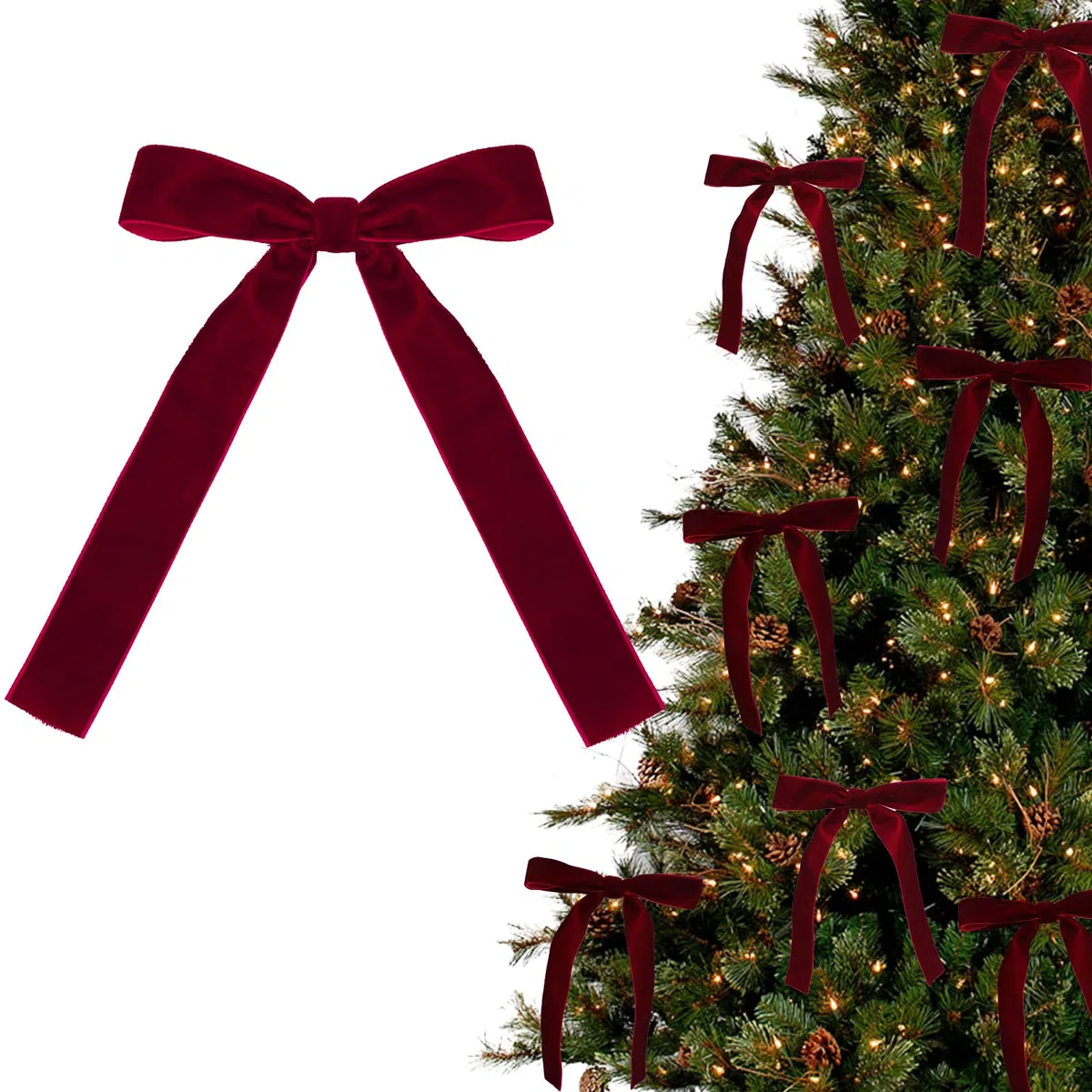 GEBETTER 12Pcs Lazos Rojos Navidad Terciopelo 13x18 cm Alambre Dorado, Lazos Navideños Decoración Árbol Navidad Manualidades Adorno Caja Bolsa Regalo Botella Vino Guirnalda Escalera (Rojo Burdeos 1)