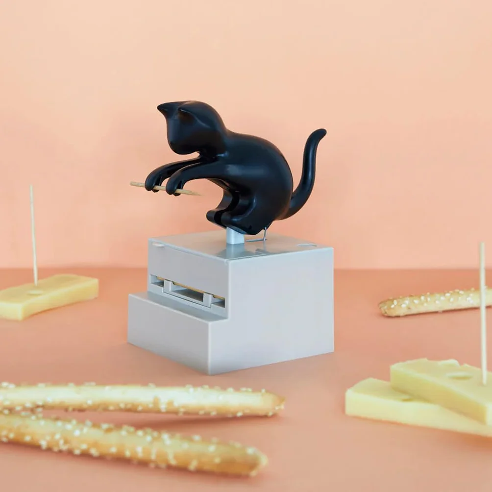 Balvi Palillero Frisky Color Negro Dispensador de palillos en forma de gato curioso Plástico