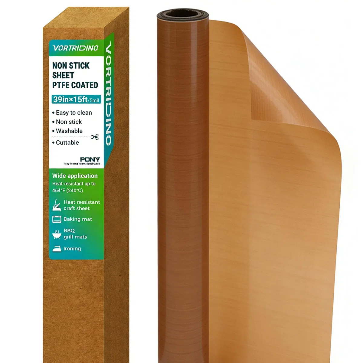 Rollo de lámina de PTFE de 39 pulgadas x 15 pies, resistente al calor, lámina de PTFE para transferencia de prensa de calor, antiadherente, protege el hierro, cubierta de prensa de calor