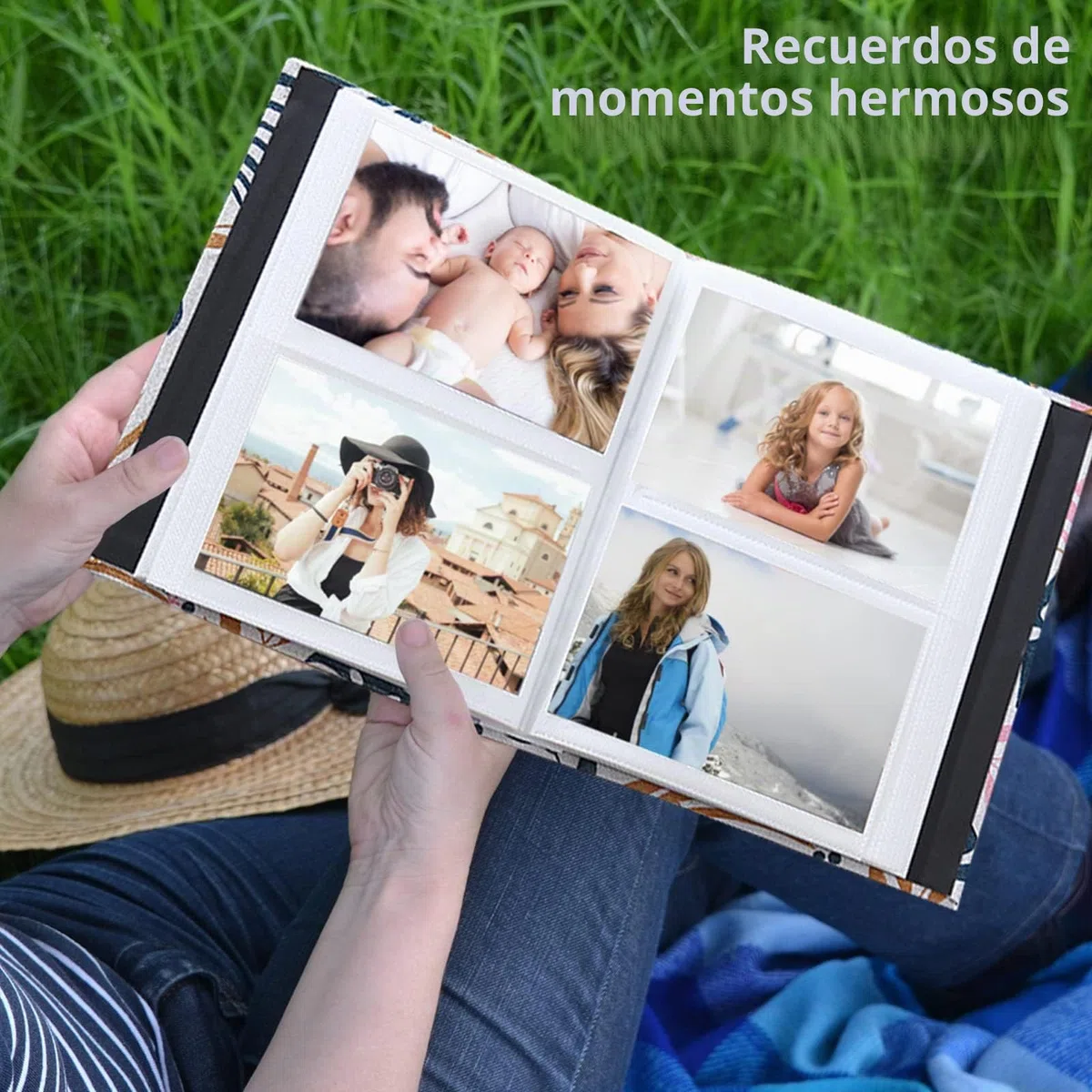 Álbum de fotos de 4 x 6 pulgadas, 200 fotos, portada de lino, libro de fotos para familia, boda, aniversario, bebé, vacaciones (200 fotos (4 x 6), hojas de plátano)