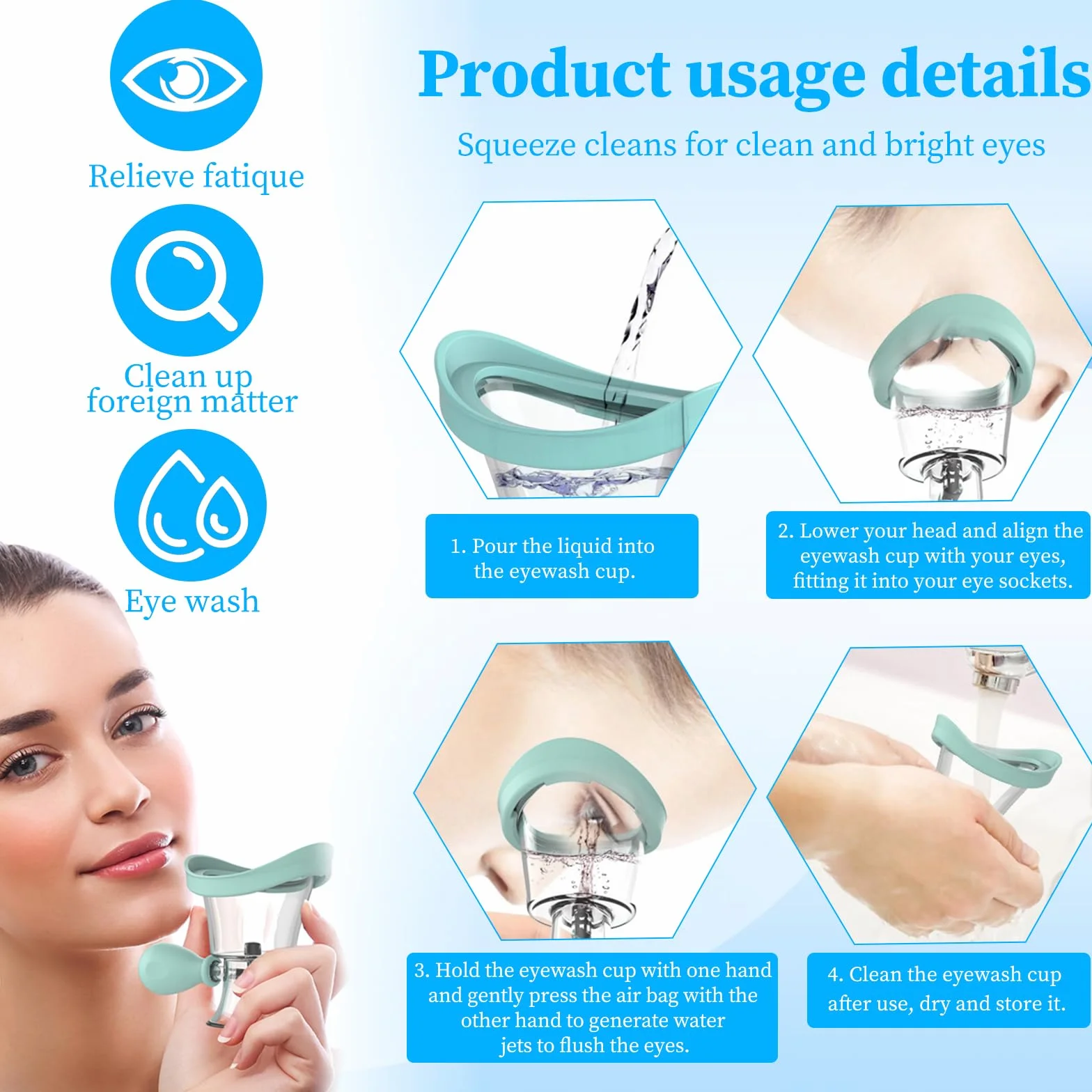 Tazas de Ojos Reutilizables Portátiles, 2 Piezas Taza de Lavado de Ojos, Vasos Lavaojos de Silicona, Copas de Lavado de Ojos, Baño Lavaojos, Manual Presión de Aire Limpieza de Ojos, (Azul, Rosa)