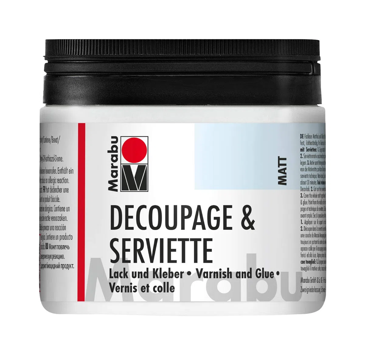 Marabu Kreativ Farbe - Barniz y Pegamento de decoupage con Papel de Cocina, 500 ml, Mate, Transparente