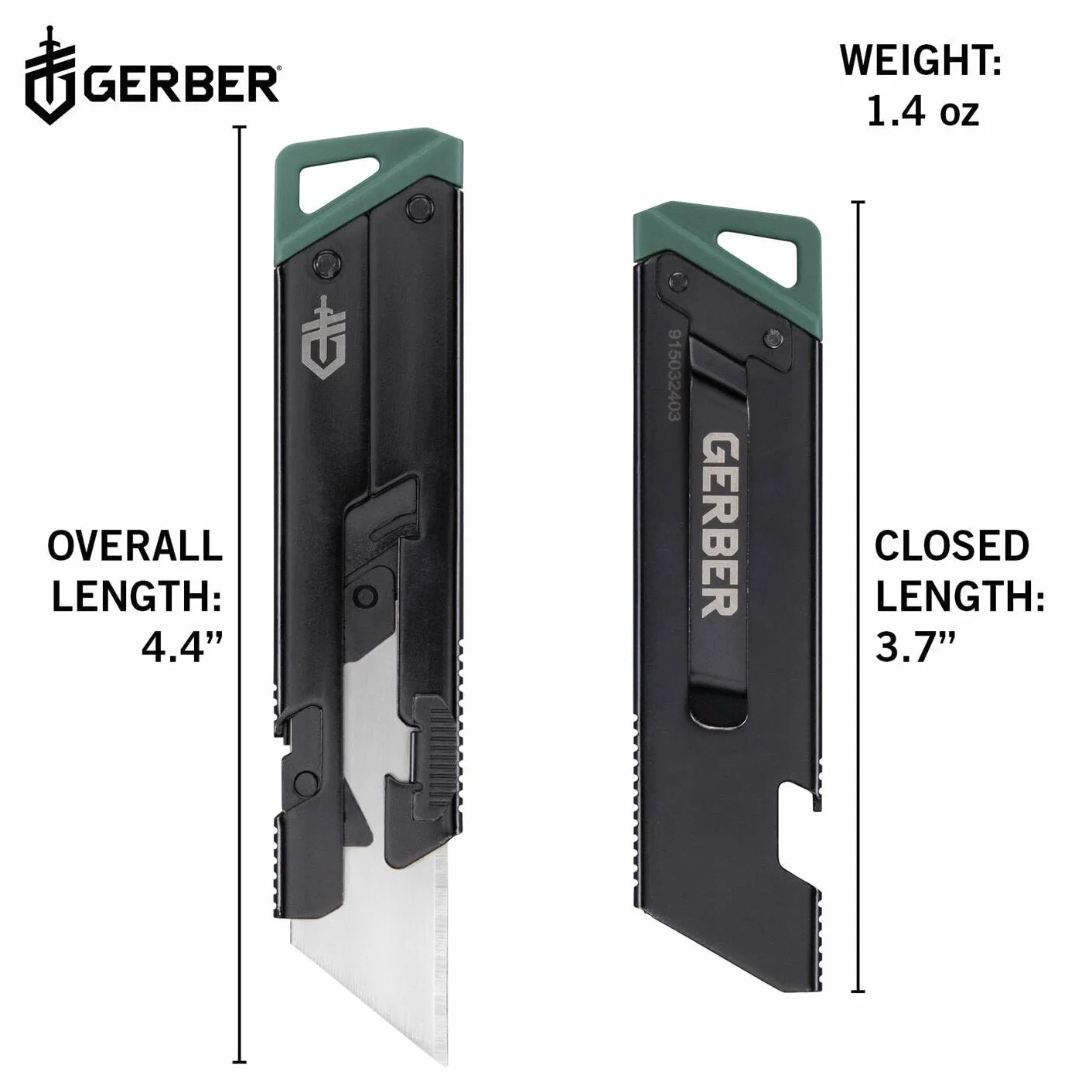 Gerber Navaja con clip de bolsillo, E.A.B. Slim, hoja trapezoidal estándar intercambiable, bloqueo deslizante, longitud de la hoja: 3,7cm, acero inoxidable (7Cr17MoV), 1075425