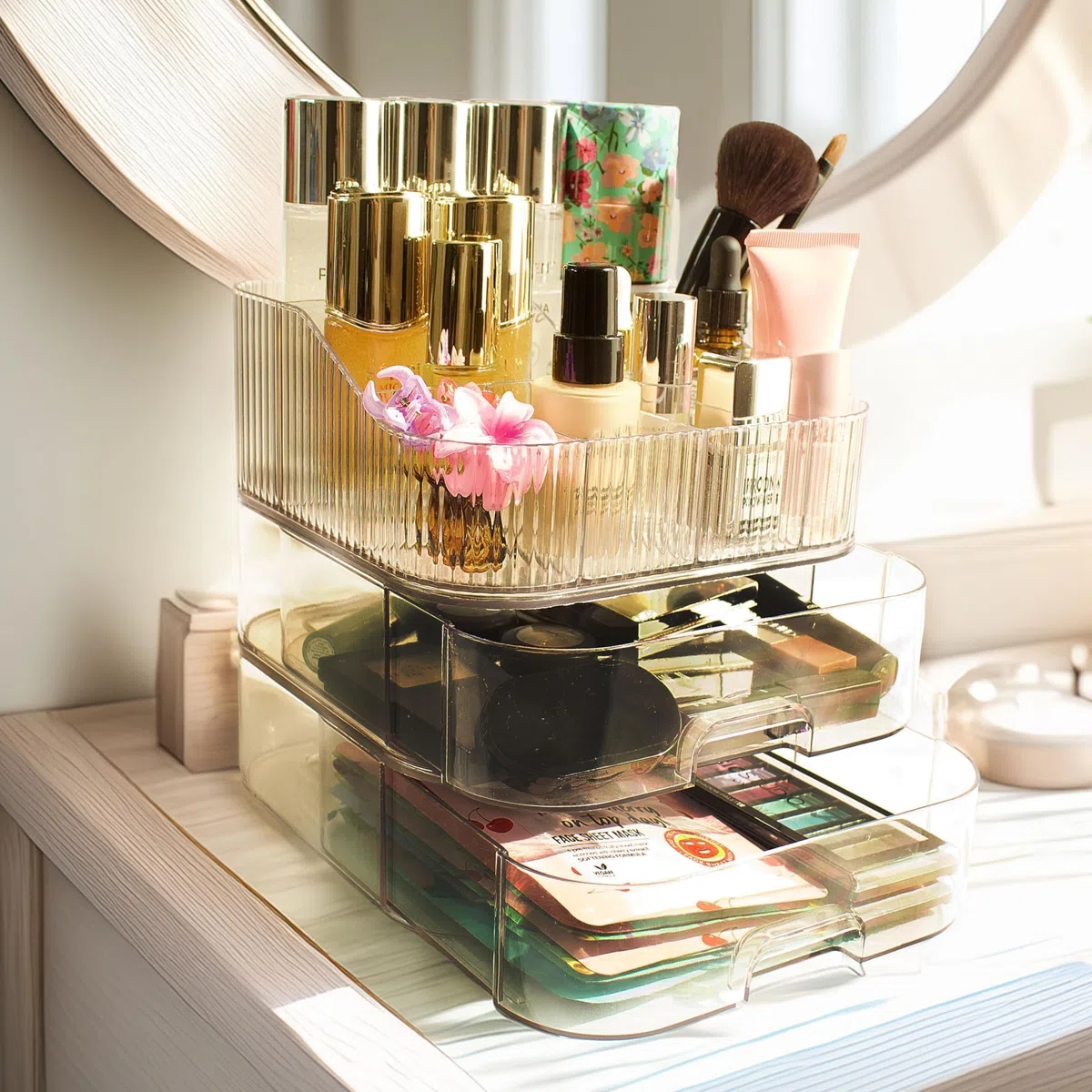 Organizador de Maquillaje y Escritorio Cajones - Makeup Organizer - Perfumes - Organizador de Baño - Tocador de Maquillaje - Bathroom Organizer - Regalo Mujer (Transparente)