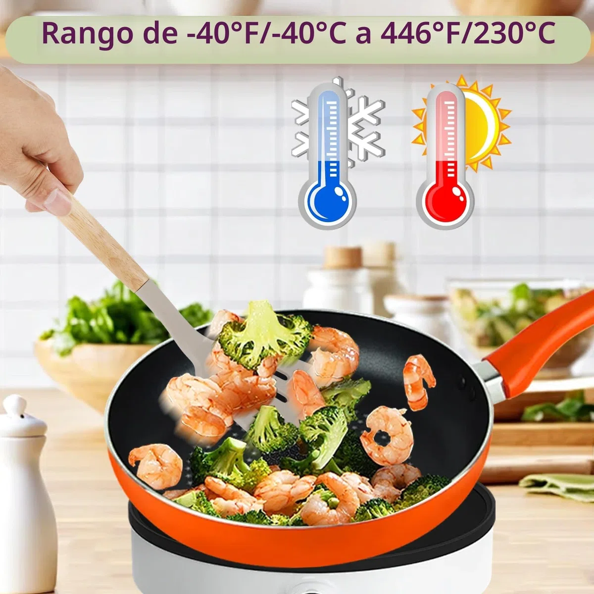 Juego de Utensilios de Cocina - Set de 12 Piezas de Silicona con Caja de Cubiertos y Mango de Madera - Resistente al Calor, Antiadherente y Apto para Lavavajillas - Utensilios de Cocina (Caqui)