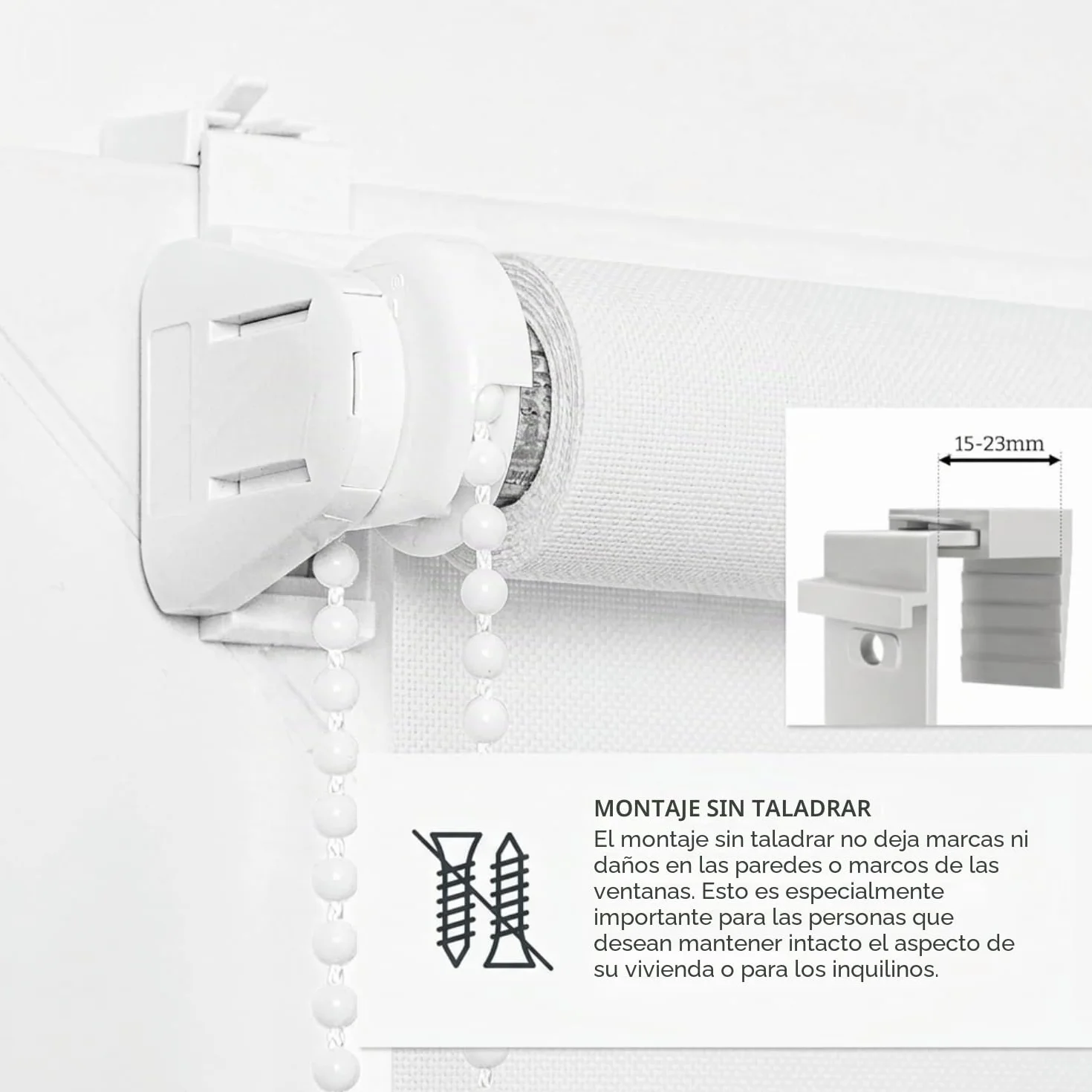 Estika Estor Enrollable sin taladrar - 55 cm x 120 cm - Blanco - instalación con Abrazaderas, Estor para Ventanas de Interior, mampara de privacidad para Ventanas y Puertas de balcón