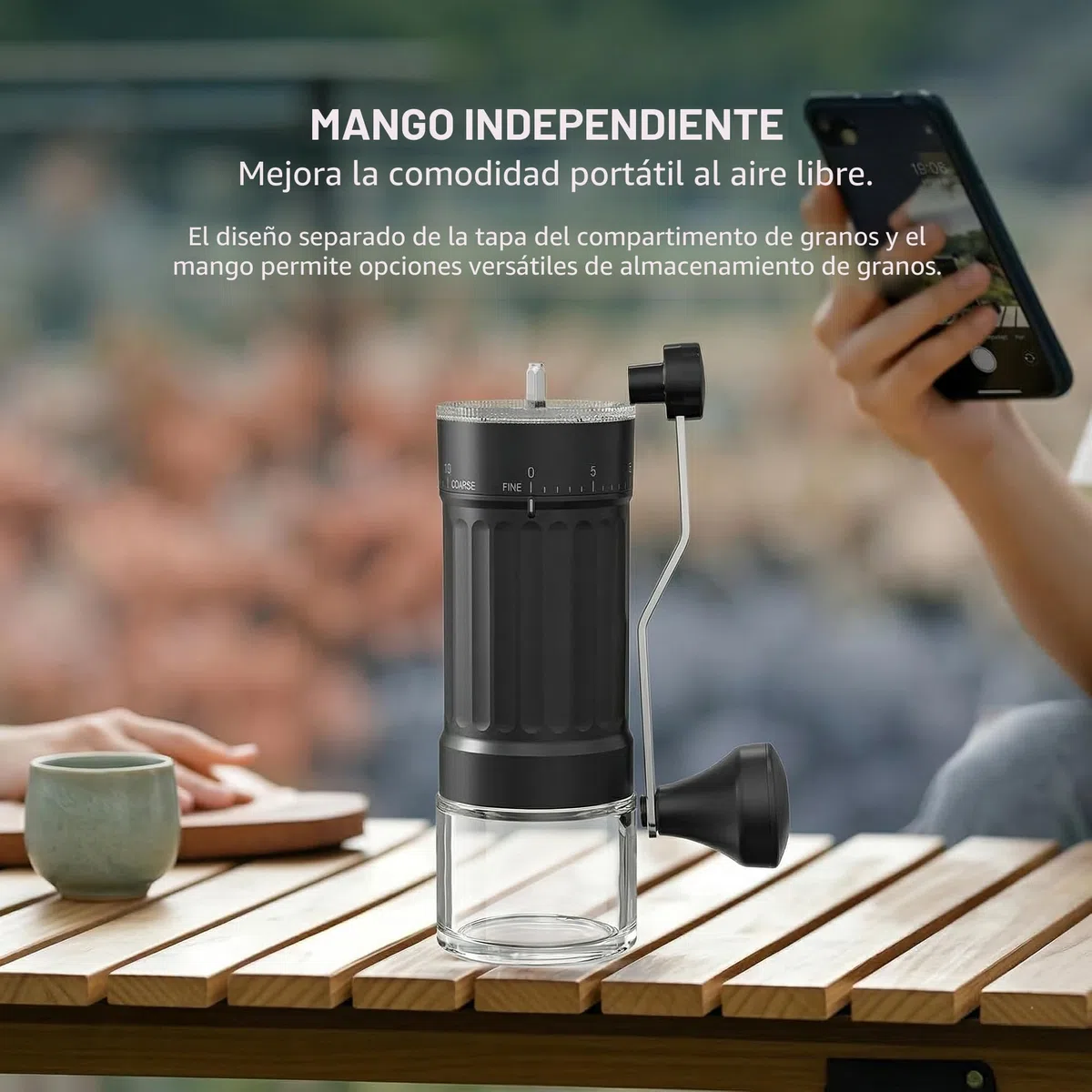 Molino de café manual externo y ajustable, con molino cónico de cerámica de alta precisión y diseño moderno, ajuste de 40 niveles, adecuado para Aeropress, Pour Over y cafeteras Moka.
