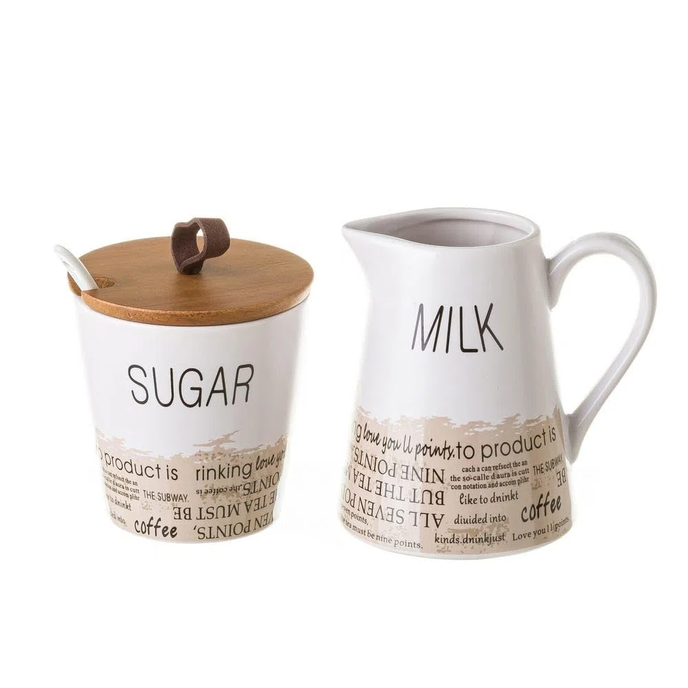 Juego de azucarero y lechera con Cenefa de Stoneware Blancos (Azucarero y lechera)