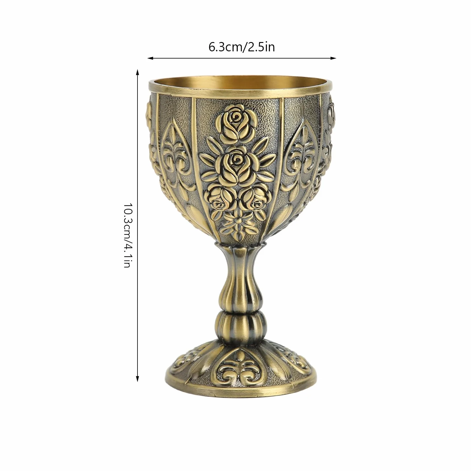 Copa de Vino Vintage, Taza de Vino en Relieve con Patrón de Flores, Mini Copa de Cáliz Retro para Bares Domésticos, Fiestas, Bodas, 6,3x10,3cm(Bronce)
