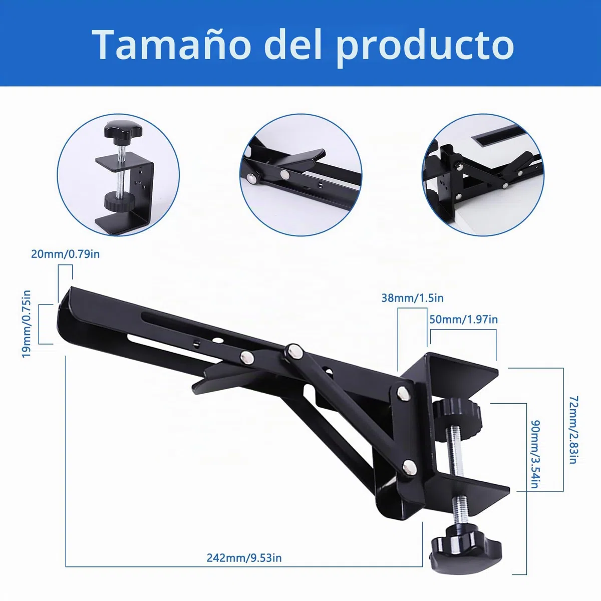 2 Piezas Bandeja Extraible Teclado, Bandejas para Teclado Porte de Extensión de Escritorio Acero Inoxidable Soporte Teclado Plegable Plegable Abrazaderas en C Extensión de Mesa Plegable Para Mesa