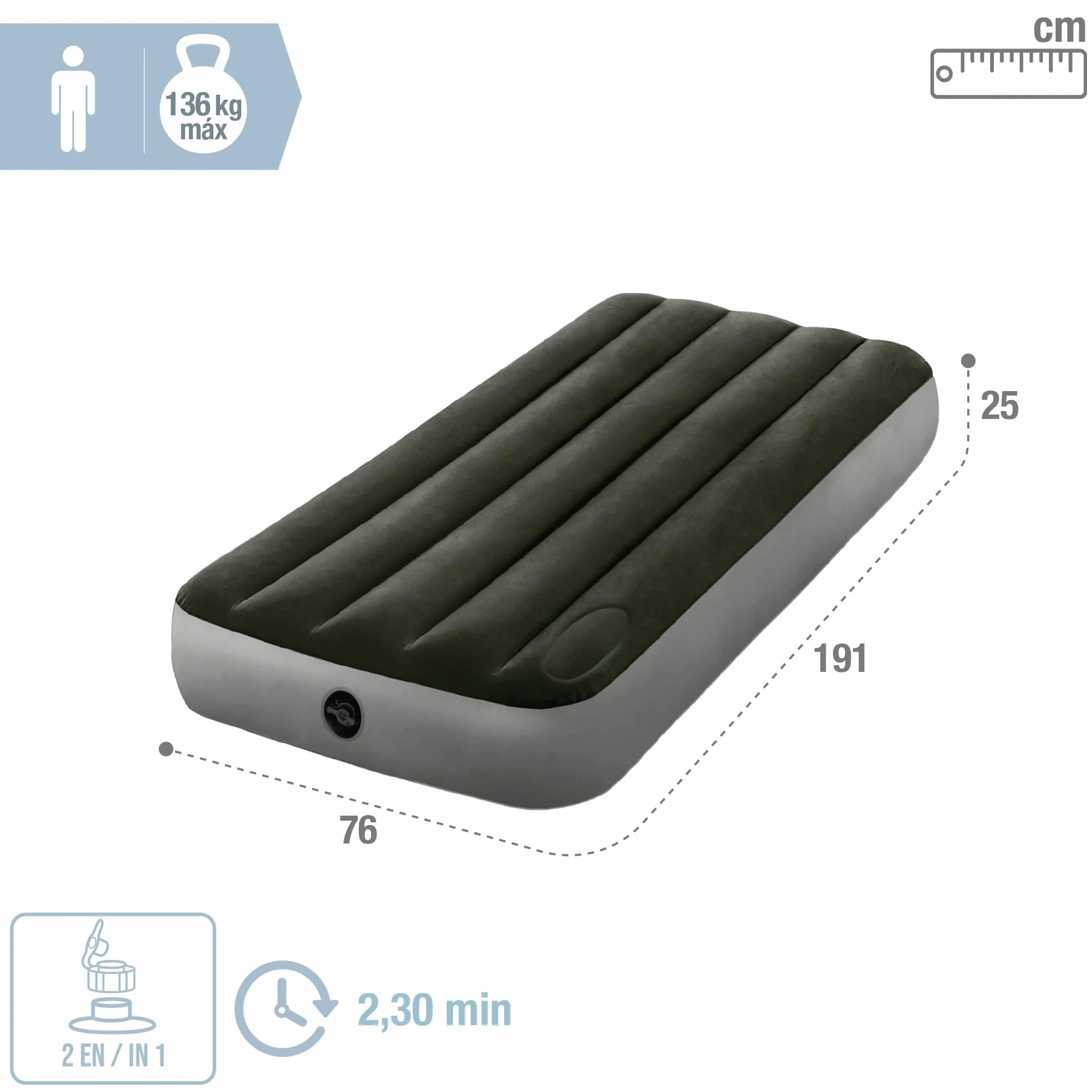 INTEX Colchón Inflable con Hinchador Integrado Fiber-Tech Downy