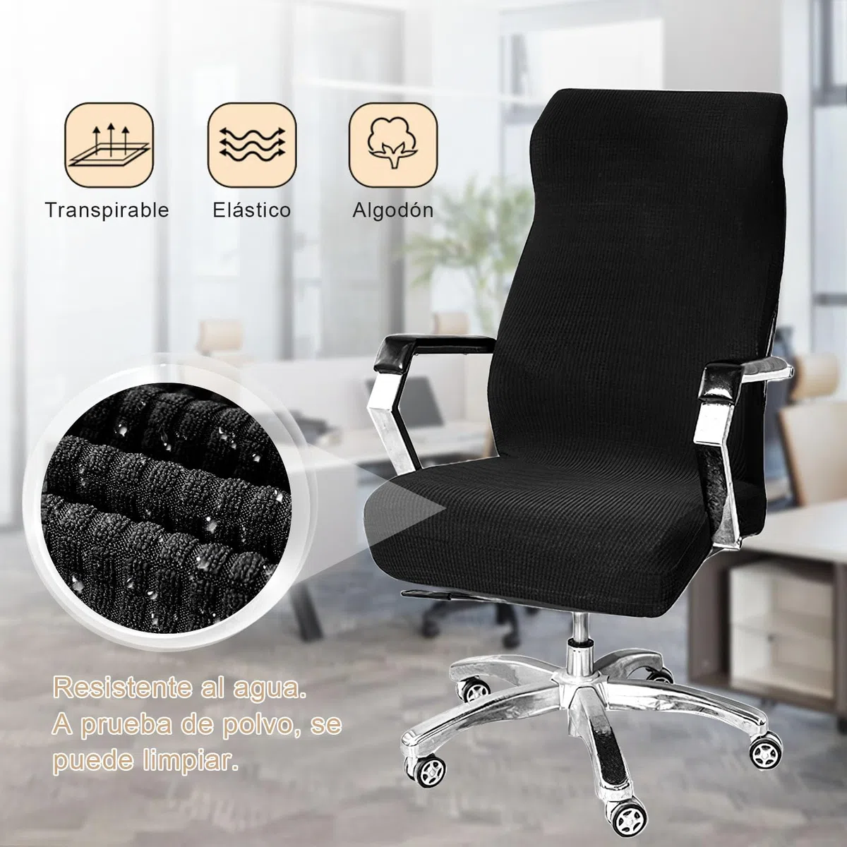 ZOCONE Ajustable Funda Silla Oficina con Fundas para Brazos Elástica Universal Funda Silla Escritorio con Cremallera y Correas Elásticas, para Proteger contra el Polvo y Protección (Negro)