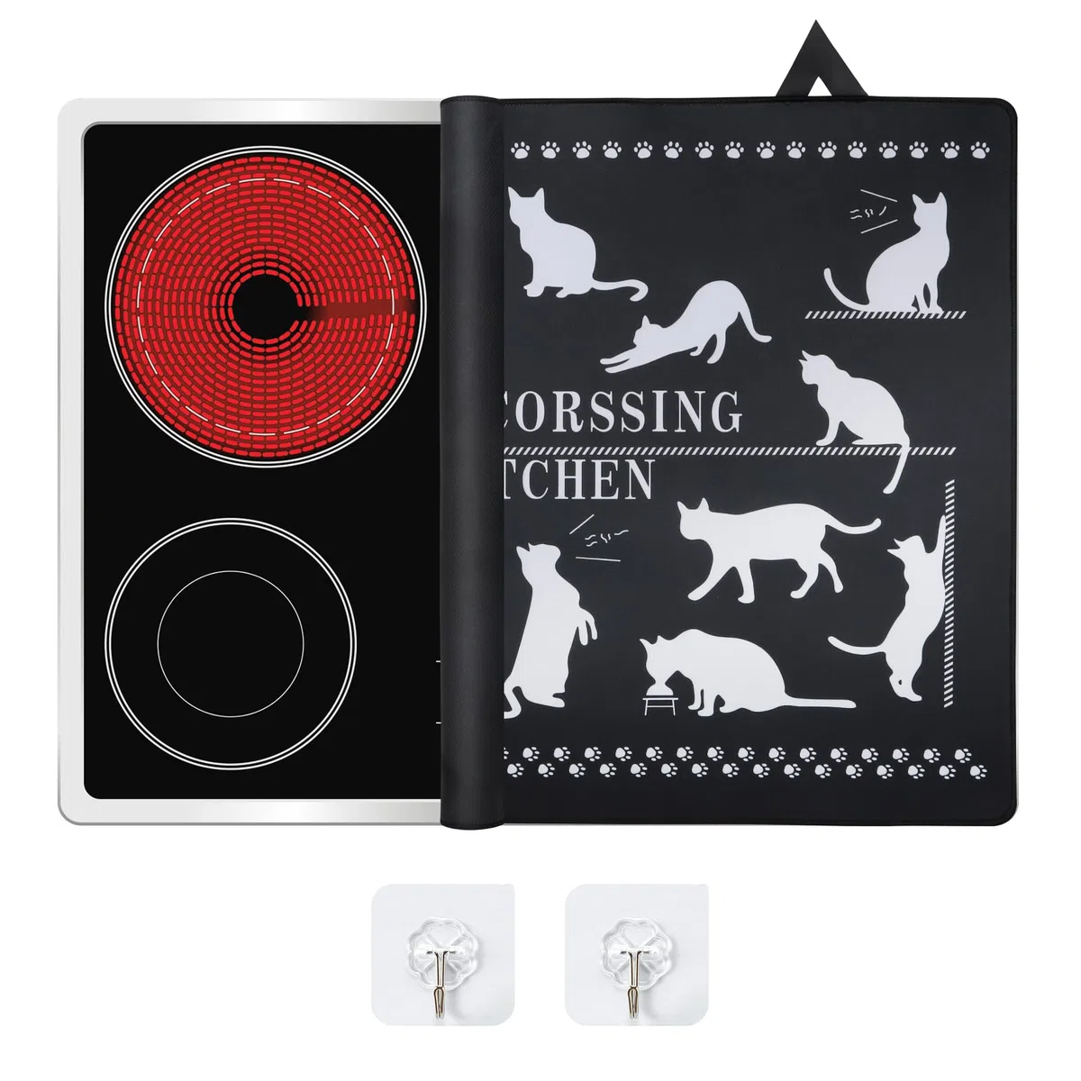 Cubierta de Placa de inducción 62 x 53 cm, Cubierta para Placa de Cocina Estufa Resistente al Calor ignífuga e Impermeable de Silicona Cubierta para Placa de Cocina eléctrica con 2 Ganchos