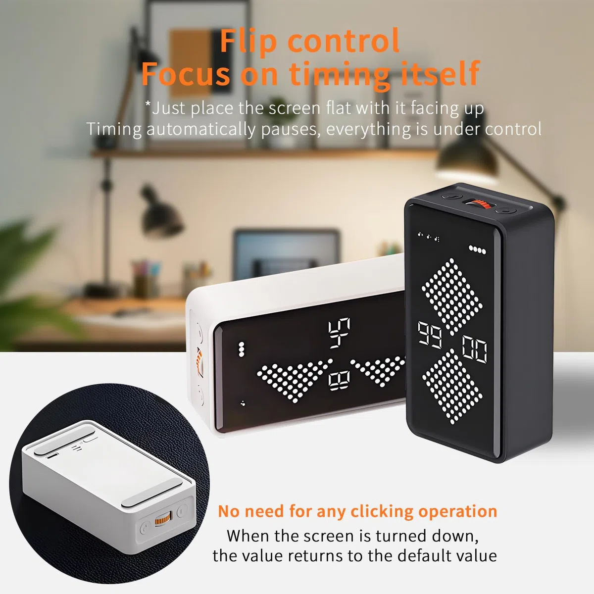 QUMOX F8 Temporizador de Reloj de Arena Digital – Temporizador Volteable con Pantalla LED, Cuenta Regresiva y Cronómetro, Silencioso, Magnético, Recargable, para Estudio, Cocina y Oficina (1–99 Minuto