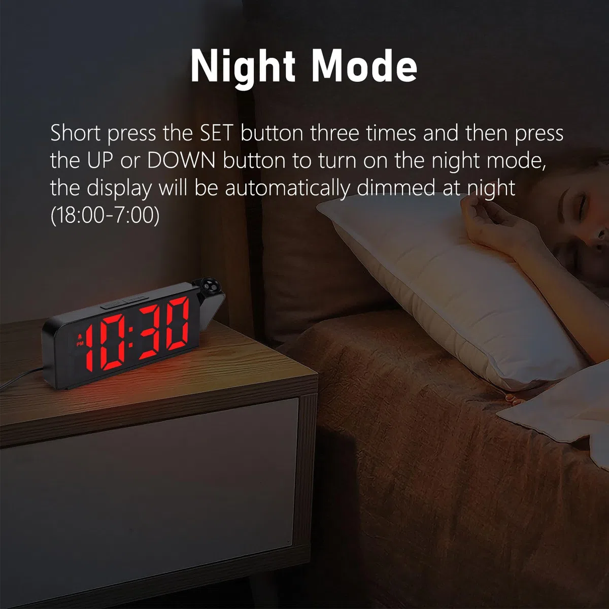 Reloj Despertador Digital con Proyector con Temperatura y Fecha Pantalla Grande RGB 4 Niveles de Brillo Modo Nocturno 12/24H
