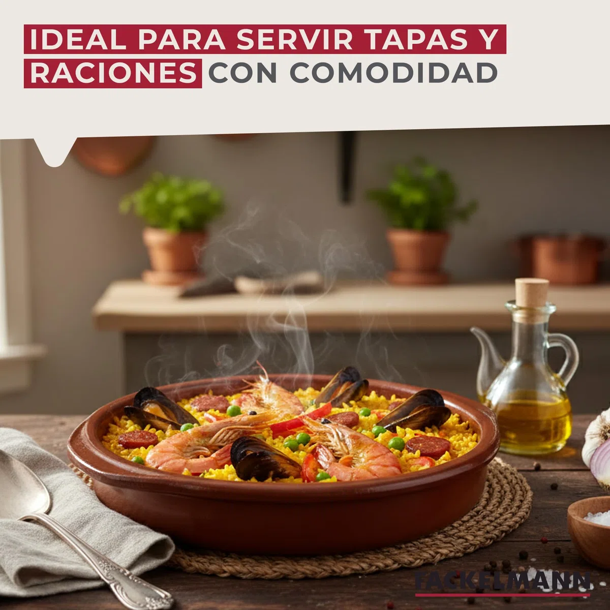 Fackelmann Cazuela de Barro Tradicional, Cazuela de Cerámica Rústica, Apta para Cocina de Gas y Eléctrica, Microondas y Horno, Color Natural, 36 cm Diámetro, Borde 7 cm, 1 ud.