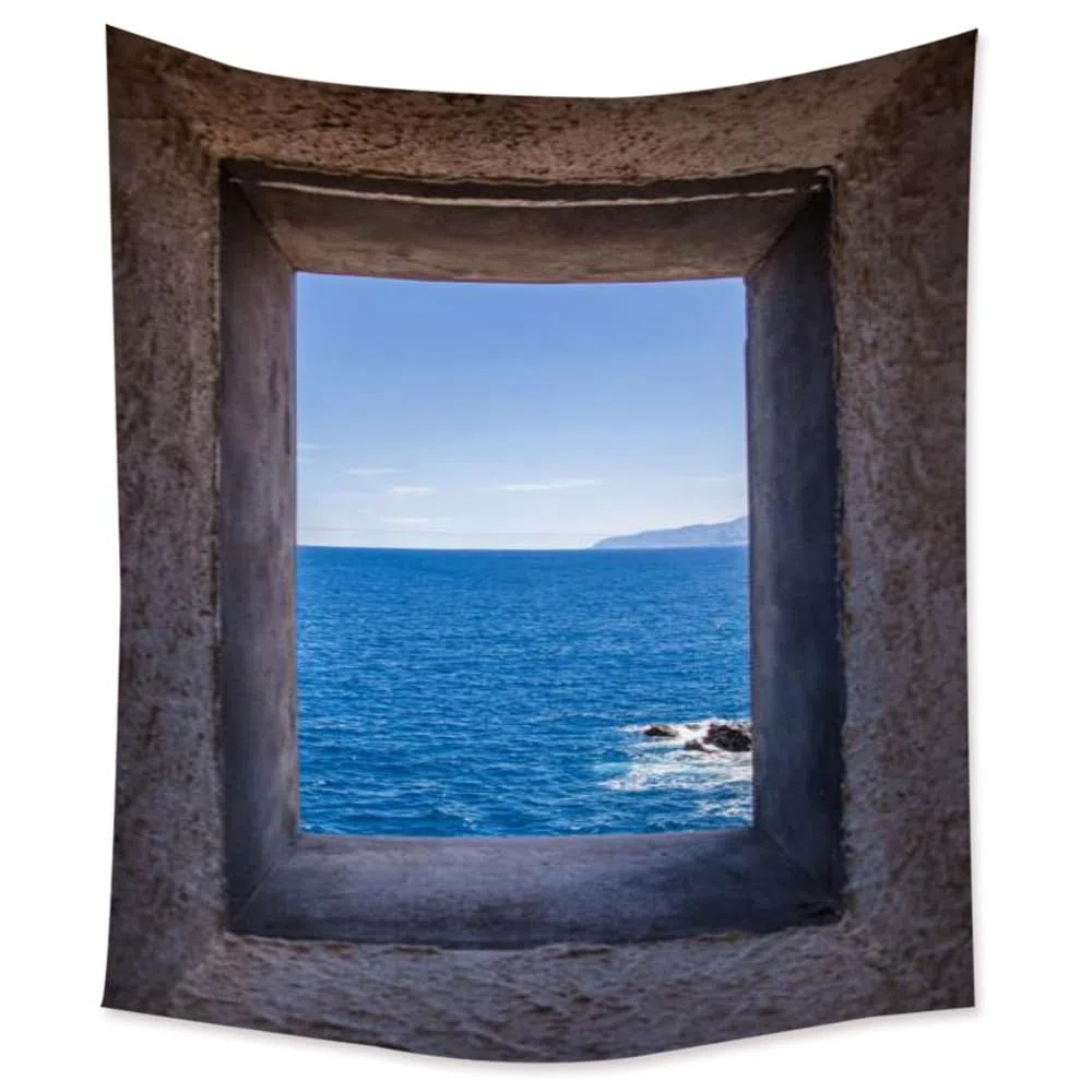 XIUYINHS Tapiz de naturaleza para ventana exterior, tapices de paisaje de playa, tapiz de pared con escenas, para decoración de oficina, dormitorio, interior y exterior, tapices de gran tamaño 1,5 m