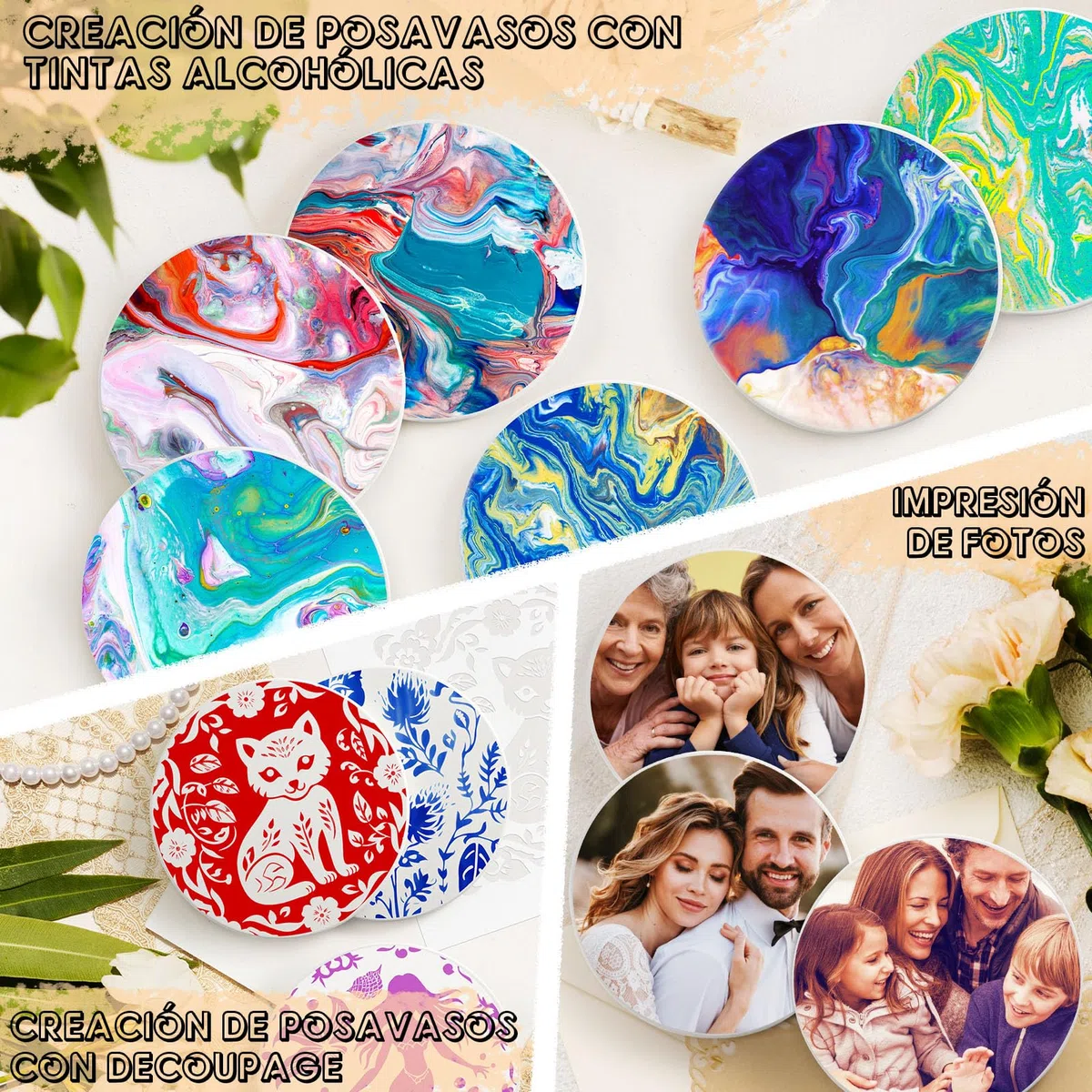 GOH DODD 12 Baldosas de Cerámica para Manualidades, 4 Pulgadas, Sin Esmaltar con Respaldo de Corcho, Posavasos Redondos para Pintura con Tinta de Alcohol, Proyectos de Arte, Regalos, Bodas, Educación