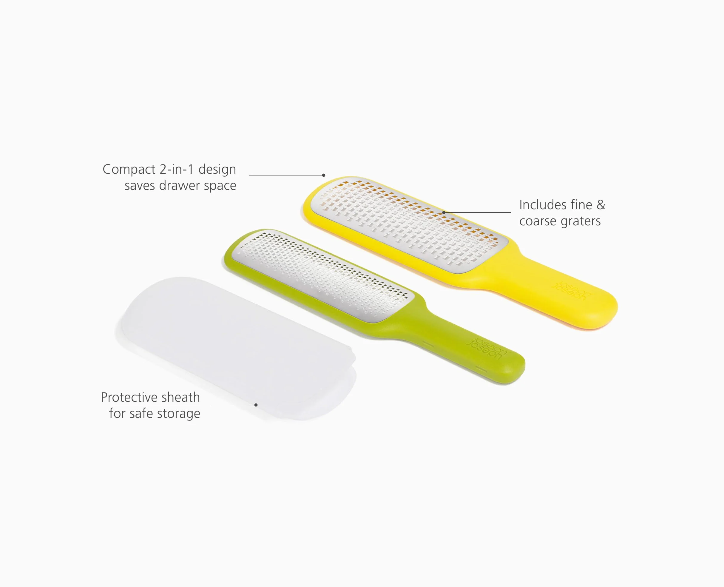 Joseph Joseph Nest Set de 2 Ralladores de Mano de Acero Inoxidable, Cuchilla Fina y Gruesa, Apilables, Ahorro de Espacio