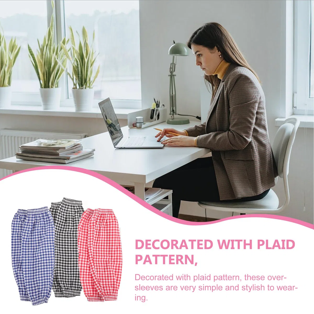Cabilock Mangas de Cuadros de Brazos Lino Algodón en Patrón y al para Resistentes Aceite y Suciedad, 3 Pares Ideales para Trabajo Oficina y Jardinería
