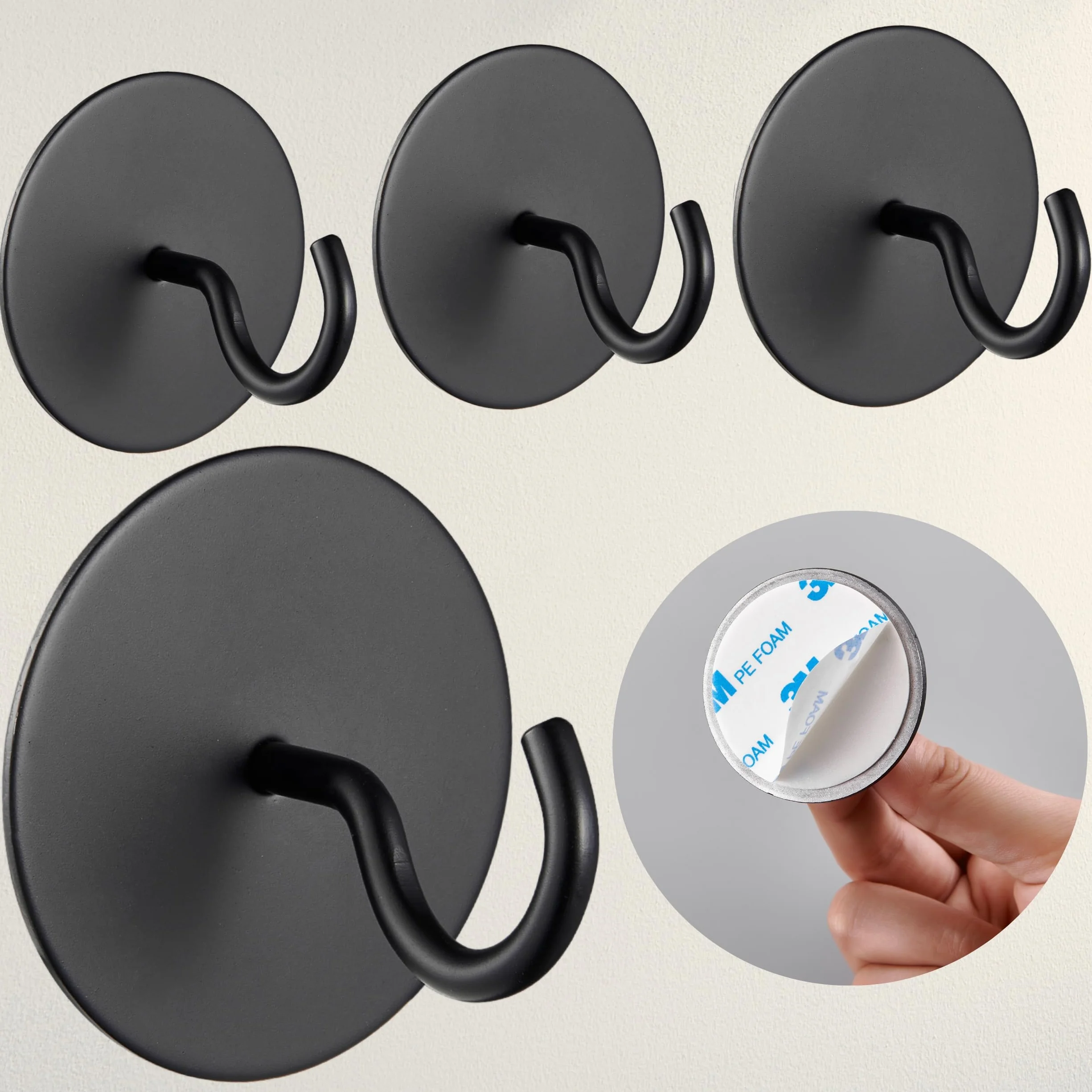 DEKAZIA® Gancho de techo autoadhesivo negro redondo, Gancho de techo extra fuerte sin taladrar, Gancho vintage autoadhesivo, Gancho adhesivo negro para ropa y accesorios