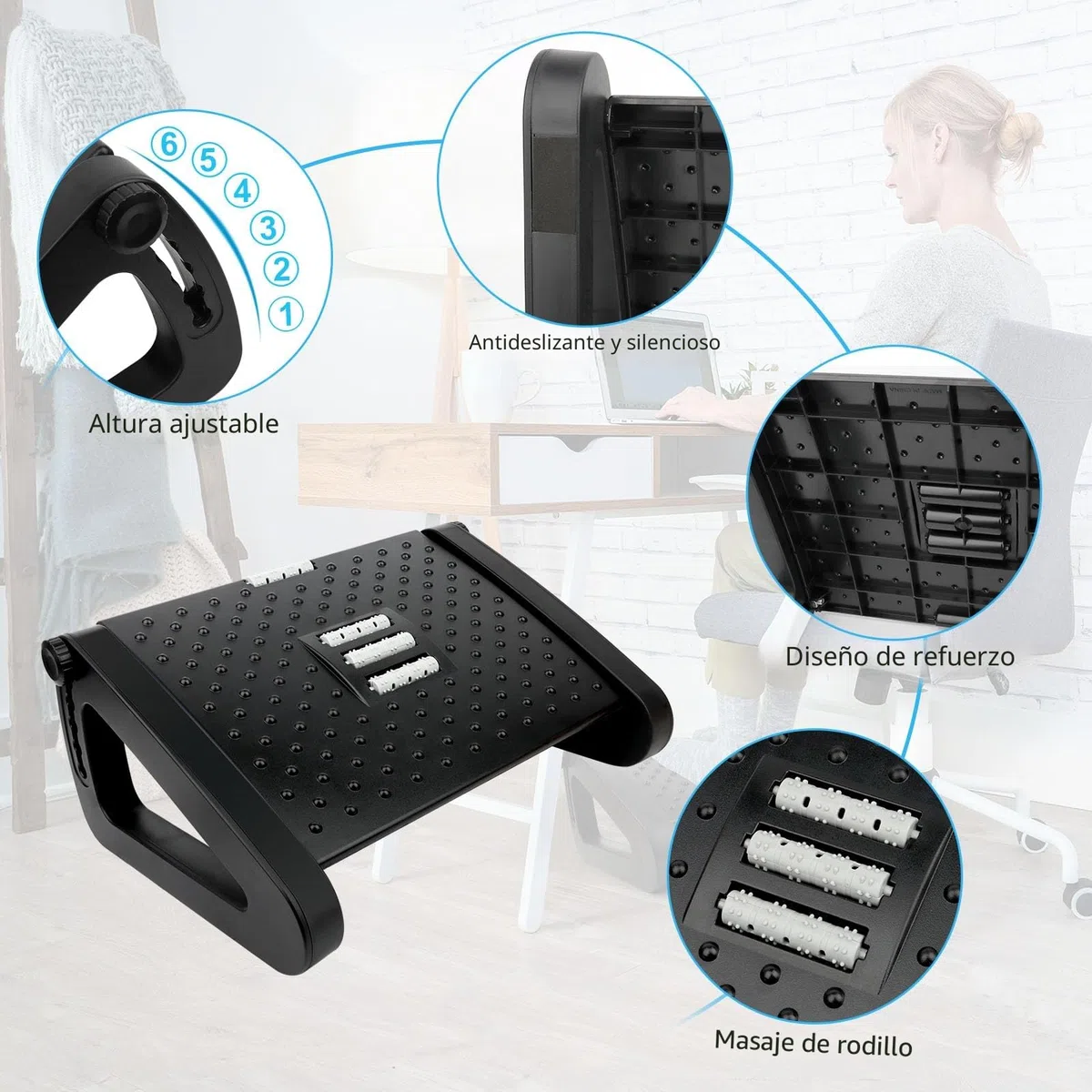 VFANDV Reposapies de Oficina, Reposa pies Reposa pies Reposapies Escritorio Reposapiés Ajustable en 6 Niveles, Reposapiés Ergonómico para Oficina, Hogar, Viajes, Negro