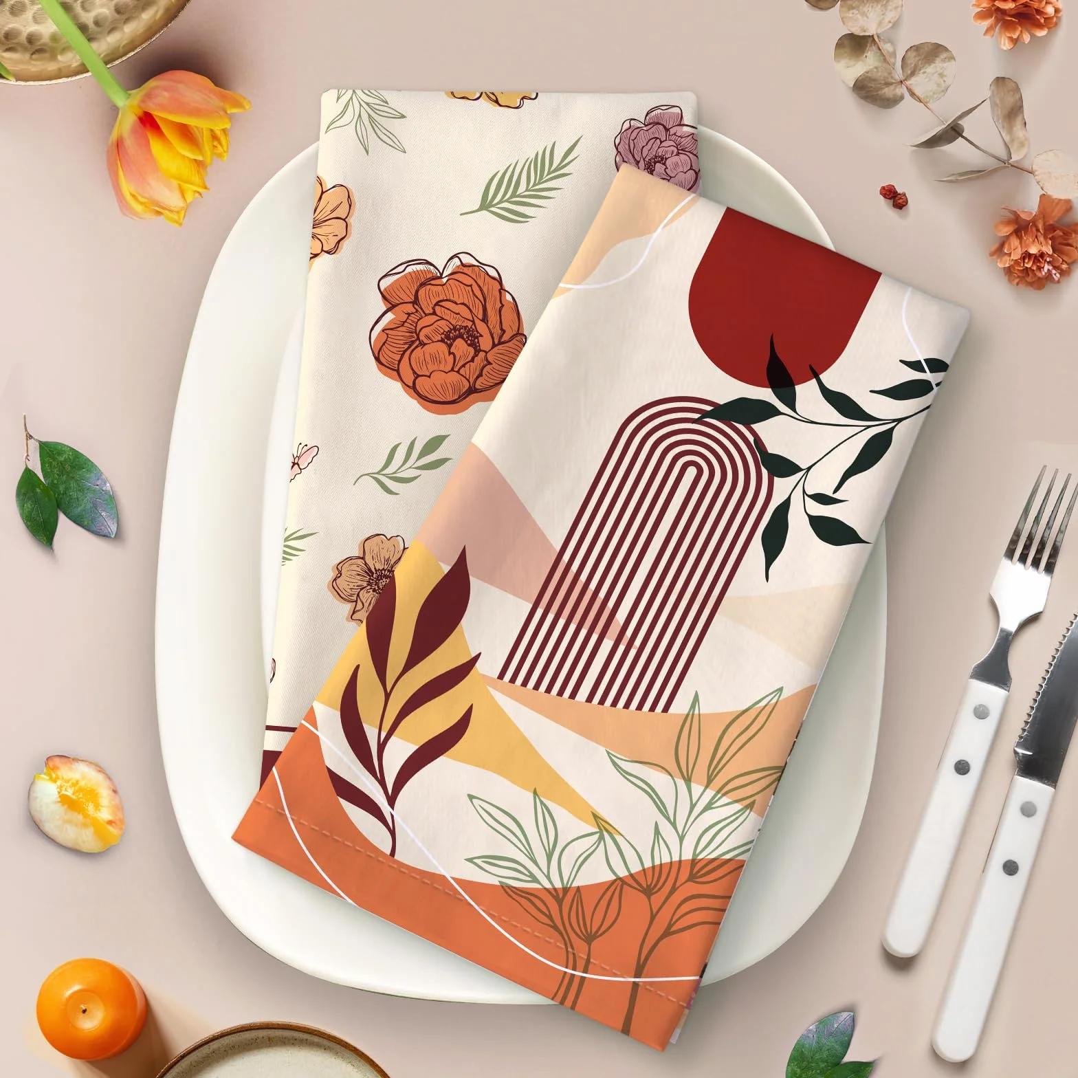 4 Piezas Paños de Cocina Flor Boho Algodón Toallas de Cocina Suaves y Absorbentes Toallas de té y Toallas de Barra Decoración de Cocina Limpieza, 48 x 70 CM