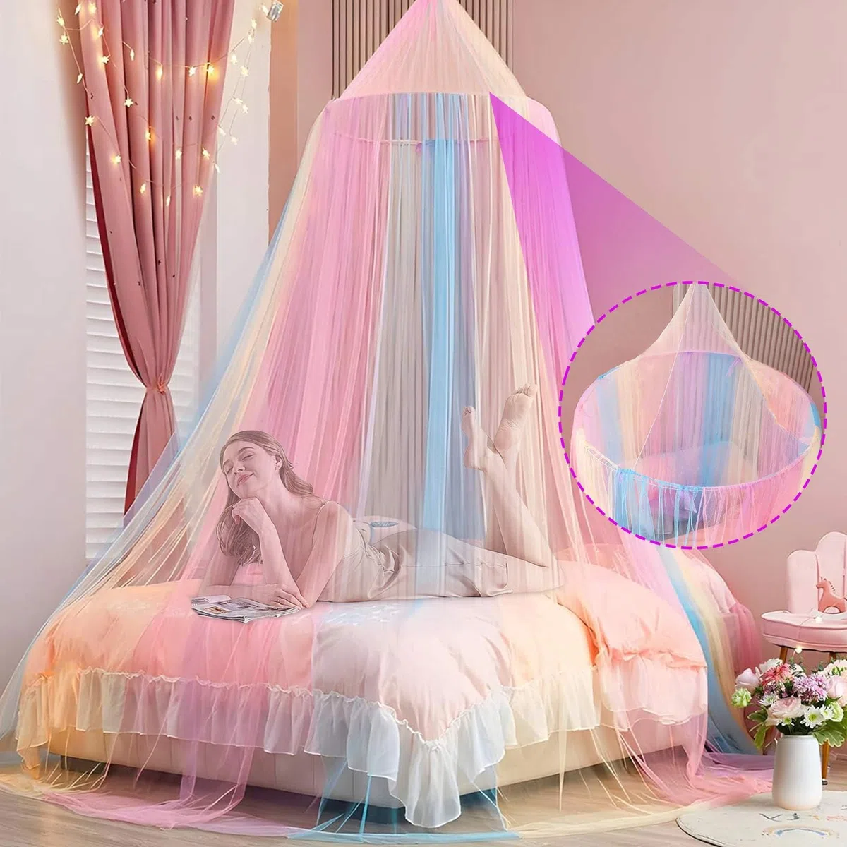 Mosquitera Cama,Mosquitera para Cama,Dosel Cama Niña 60x250x1250cm,Mosquito Net para en Casa Interior al Aire Libre