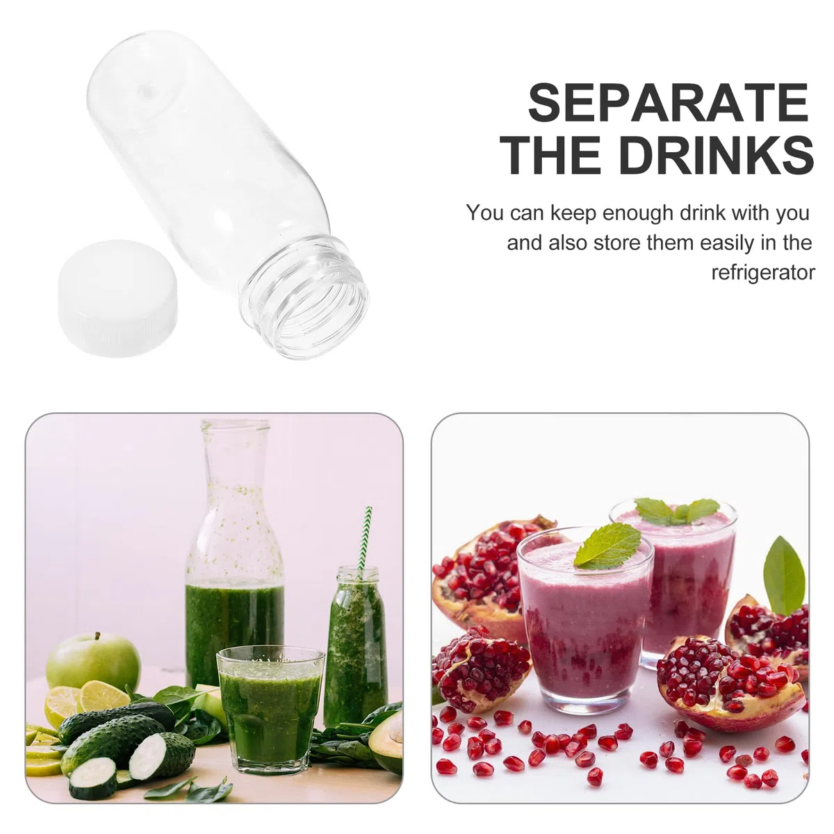 Housoutil Botellas de plástico para jugos de frutas, 200 ml, botellas de leche de plástico, 10 unidades, reutilizables vacías, contenedores transparentes para jugos, leche y otras bebidas