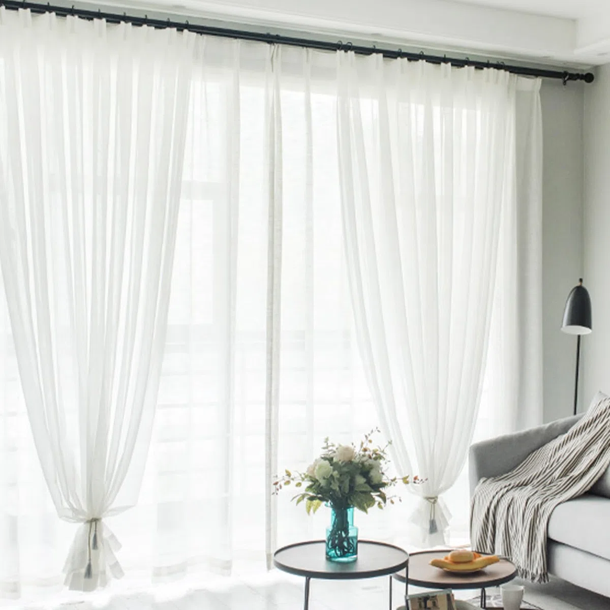 GREATOYAR Cortinas Translúcidas Visillos Liso en Poliéster para Sala, Cuarto, Dormitorio, Comedor, Cocina, Salón - 2 Piezas, 140x260cm, Turquesa