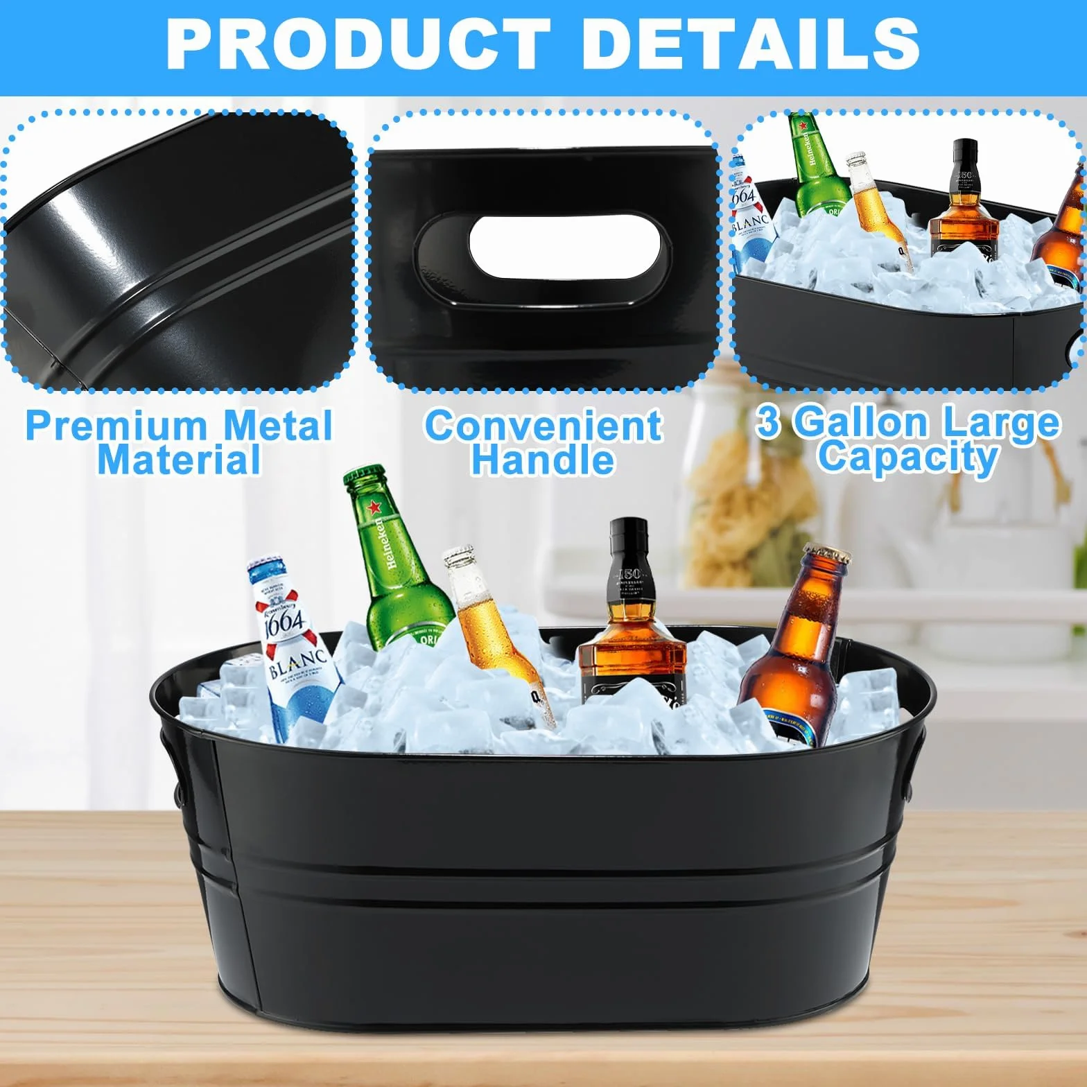 Paquete de 4 cubos de acero galvanizado para bebidas con asas, ideal para fiestas, barbacoas y bares, botellas de refrigeración, latas de cerveza o refrescos