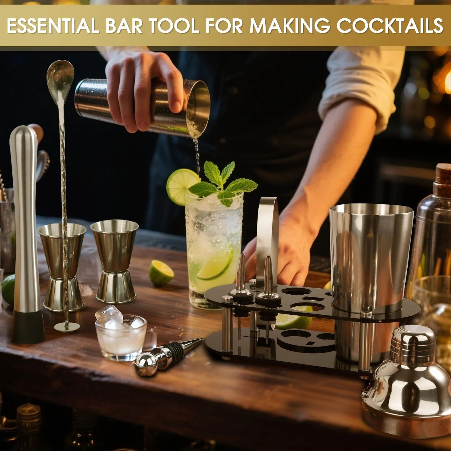 FoiiLiio 12 Piezas Juego de Cocktail Shaker INOX,Coctelera Profesional 750 mL,Juego de cocteleras Esenciales para Fiestas,Profesional Barman Herramientas,Profesional Coctelera para Cocteles