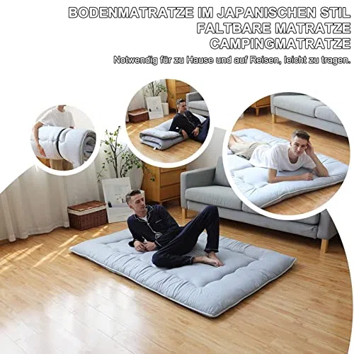 Futón japonés para suelo, plegable, extra grueso, transpirable, para suelo, cama de camping portátil, cama de invitados ideal para sofá, versátil y cómodo