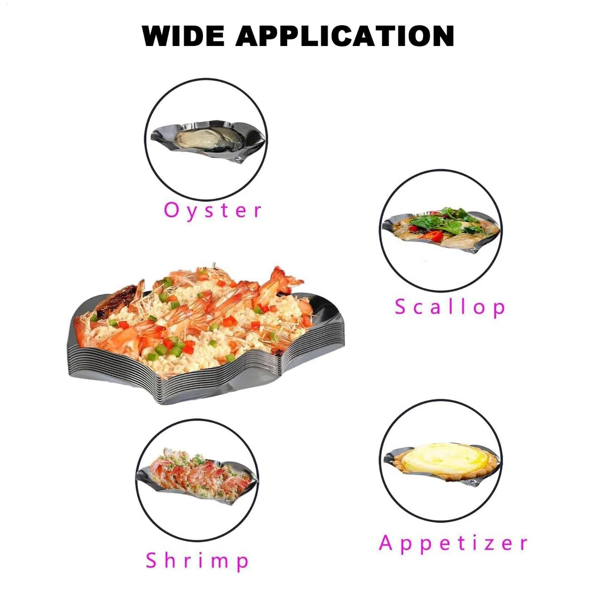 Platos de ostras, bandeja de acero inoxidable para hornear, bandeja apilable para servir, juego de 12 platos para hornear, plato de metal para cocina para mariscos, almejas y vieiras