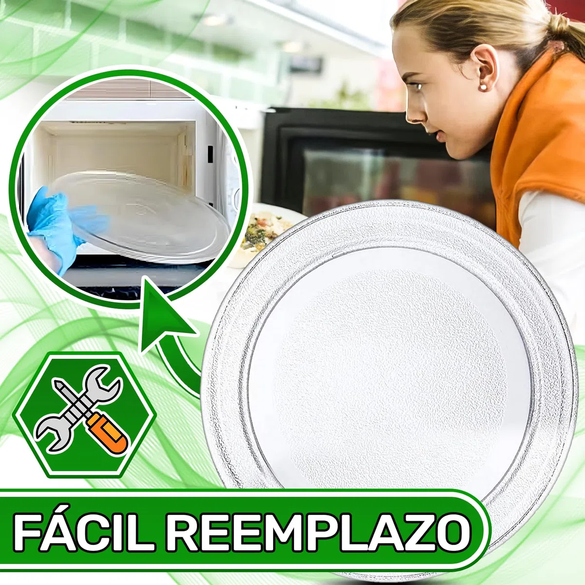 Cristal Plato Microondas Universal con un Diámetro Ø 24,5 cm tiene 3 Pies de Fijación en la Base - ONIX TECH