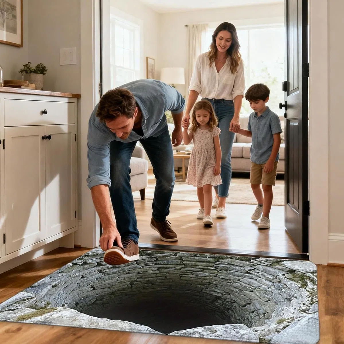 Genérico Alfombra con Agujero 3D, alfombras 3D mejoradas con ilusión óptica, para salón Alfombras con ilusión óptica 3D Alfombras Antideslizantes para Sala de Juegos ﻿ (H,60 * 90cm/23.6 * 35.4in)