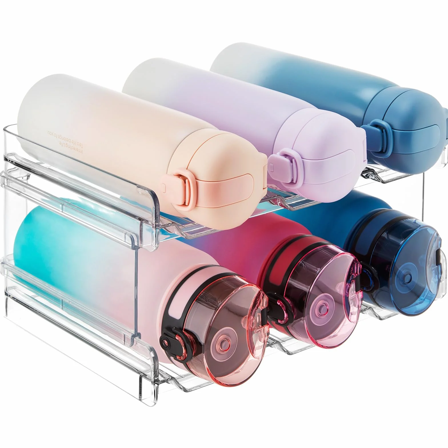 Lifewit Organizador de Botellas de Vino y Agua Apilable para Armario, Frigorífico, Despensa - Portabotellas de Plástico para Almacenar en Encimera, Armario, Oficina - Pack de 2