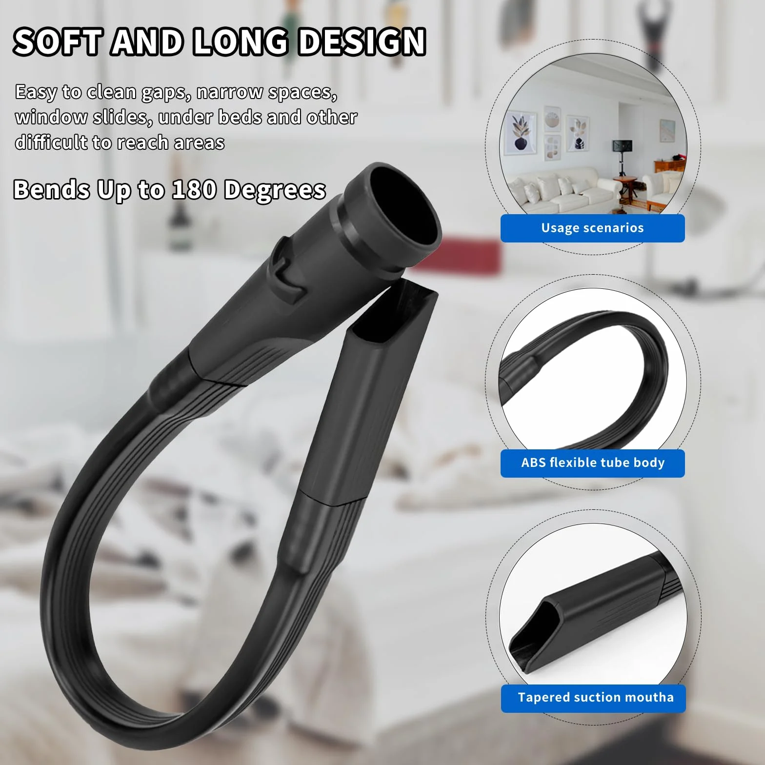 4 piezas Accesorios de aspiración para Dyson V7 V8 V10 V11 V15 - Boquilla para hendiduras + 2 adaptadores + alargador de manguera Adecuado para limpiar hendiduras y esquinas.