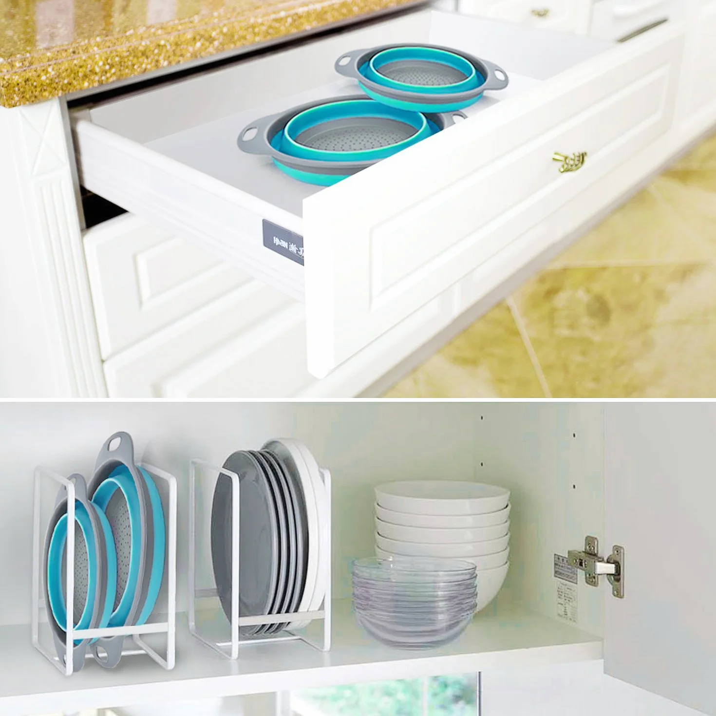 Coladores Cocina, Diealles Cocina Plegable Colador de Silicona Colador Plegable Cesta de Frutas Lavado Escurridor para Cocina Uso Doméstico(Azul)