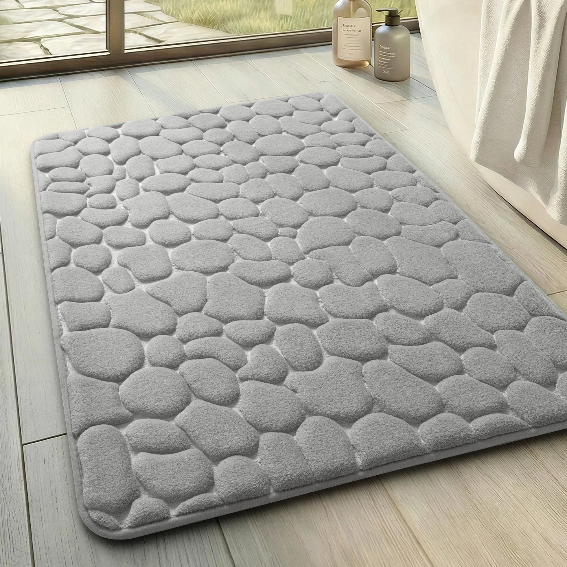 Chakme Alfombrilla de baño, Espuma viscoelástica, Absorbente, Alfombrilla de ducha 43 x 61 cm, Gris Claro
