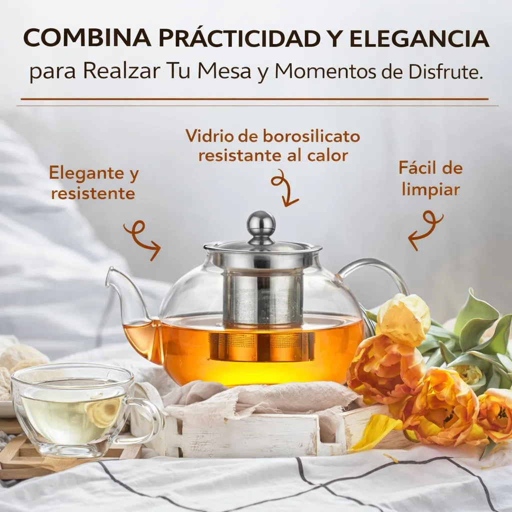 Tetera de vidrio de borosilicato - Hervidor de té - Teteras con infusor extraíble - 800ml