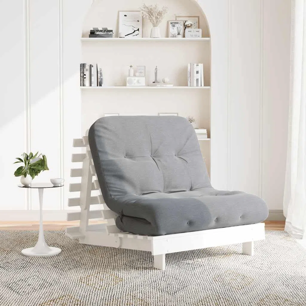 vidaXL Futón sofá Cama con colchón Madera Maciza Blanco 90x206x11 cm