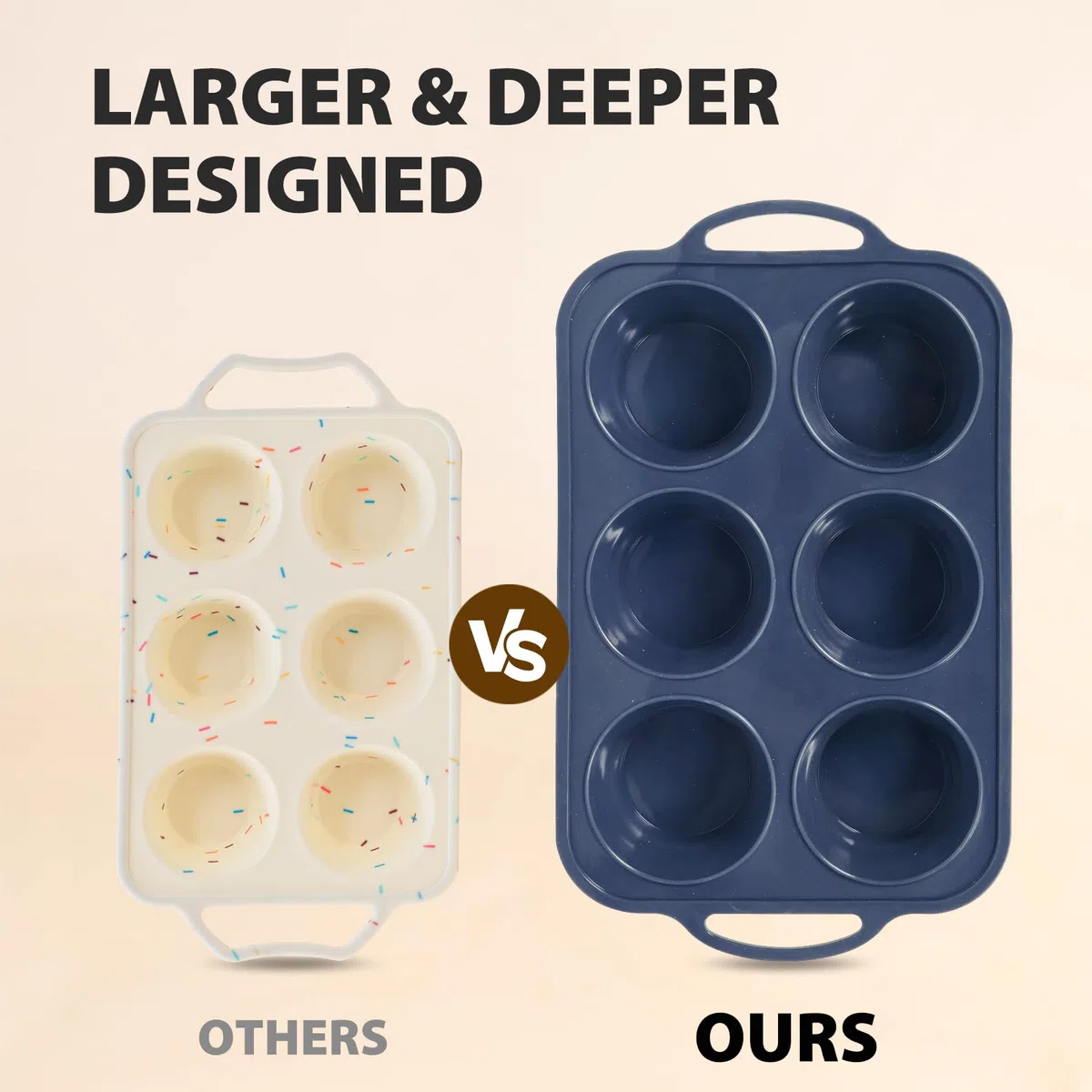SUPER KITCHEN Grande Moldes Magdalenas Silicona con Asas, 6 Huecos, Esqueleto Metálico Externo, Antideslizante, Hornear Muffins y Cupcakes, Libre de BPA, Gris