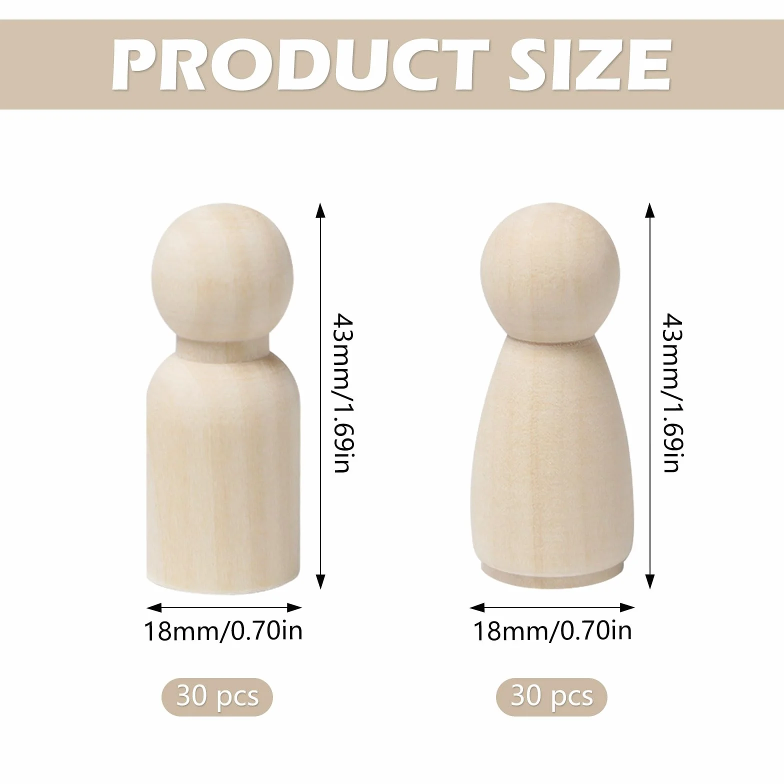 60 Piezas Pequeñas Figuras de Madera 43mm Clavijas Madera Muñecas para Manualidades Personas de Madera Sin Terminar para DIY Pintar y Colorear(30 Hombre y 30 Mujer)