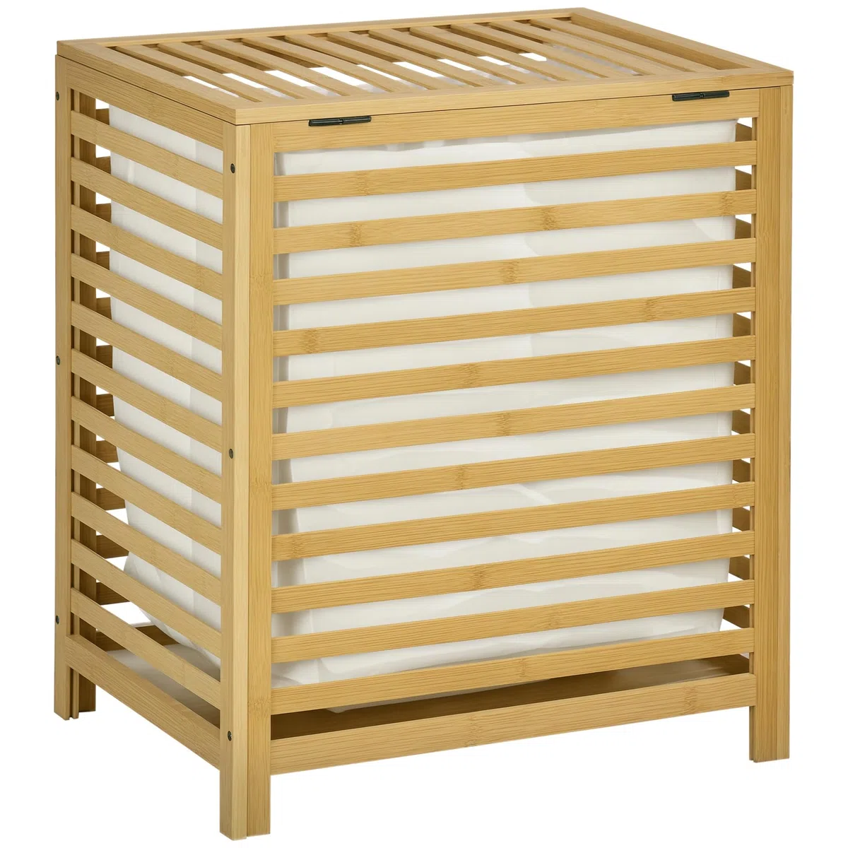 HOMCOM Cesto para Ropa Sucia de Bambú Capacidad de 55L Cesta para la Colada con Tapa 2 Asas y Bolsa Extraíble Forma Rectangular 50x36x60 cm Natural