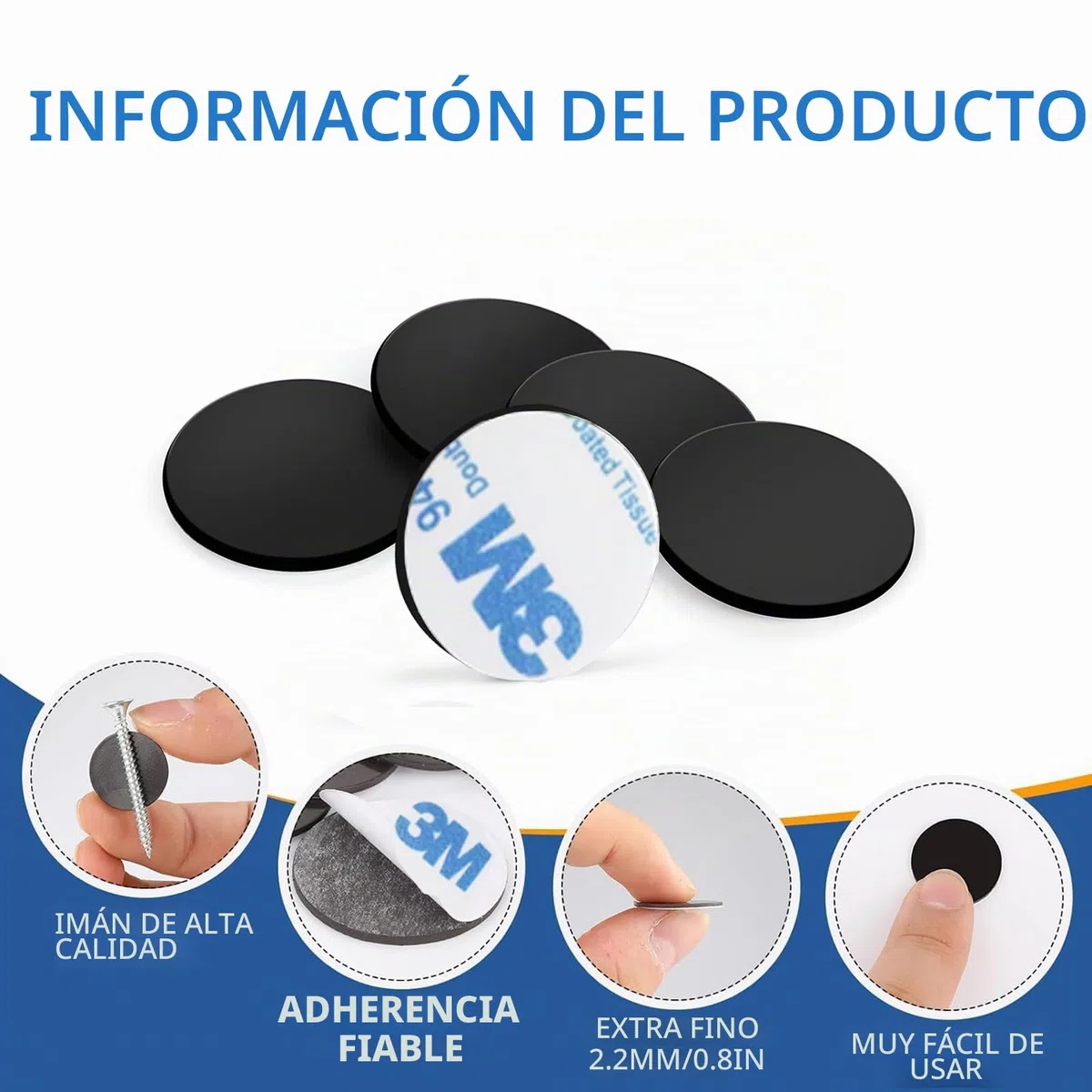 Imanes Pegatinas Redondos con Soporte Adhesivo Imanes Pegatinas de Puntos con Fácil Despegar y Pegar en Pegatinas Magnéticas para Nevera - Imanes Pegatinas Cinta, Pegatinas y Tira (Pack de 100)